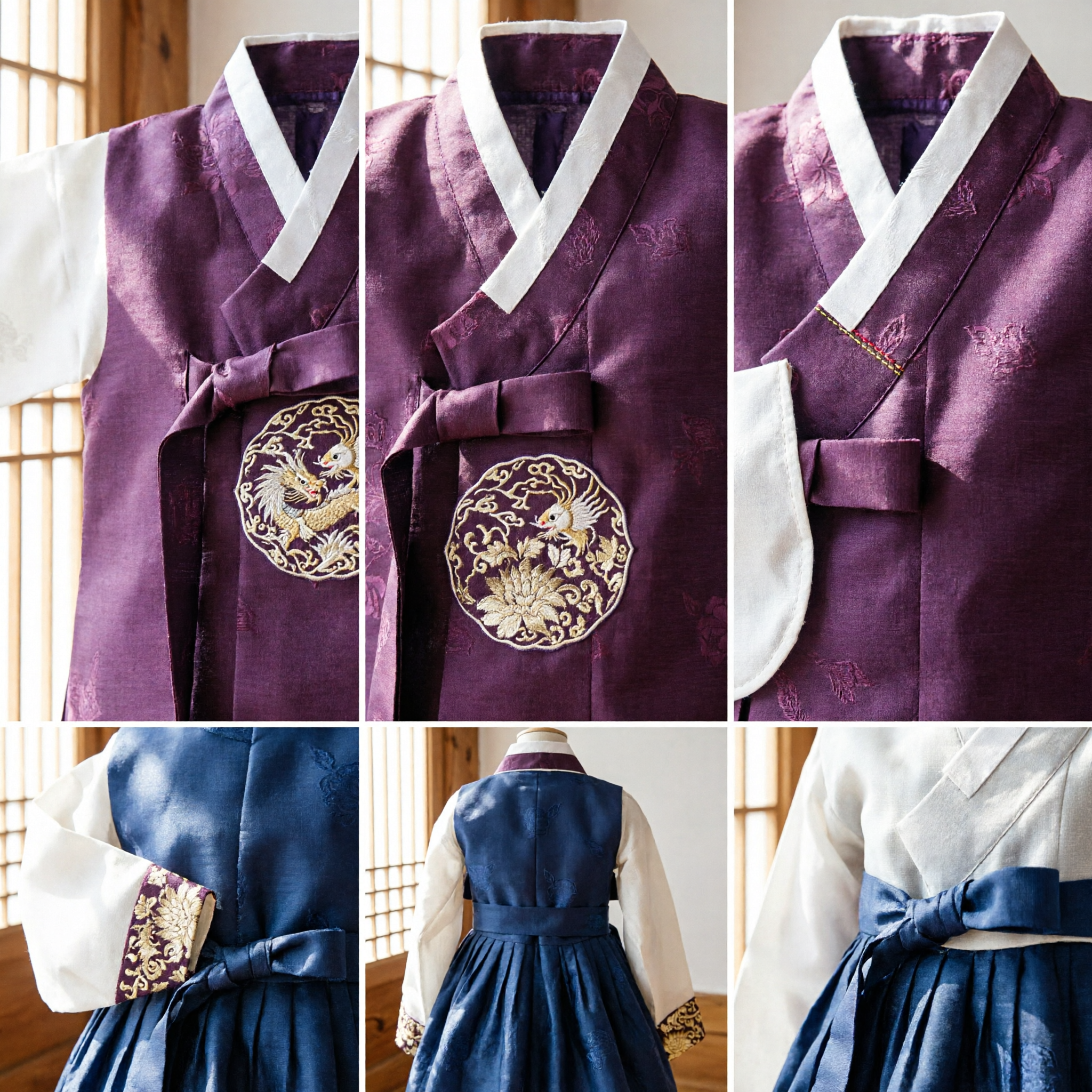 Boys Traditional Korean Hanbok Costume Set Purple Floral Vest and White Shirt for Wedding Birthday - Asian Costume