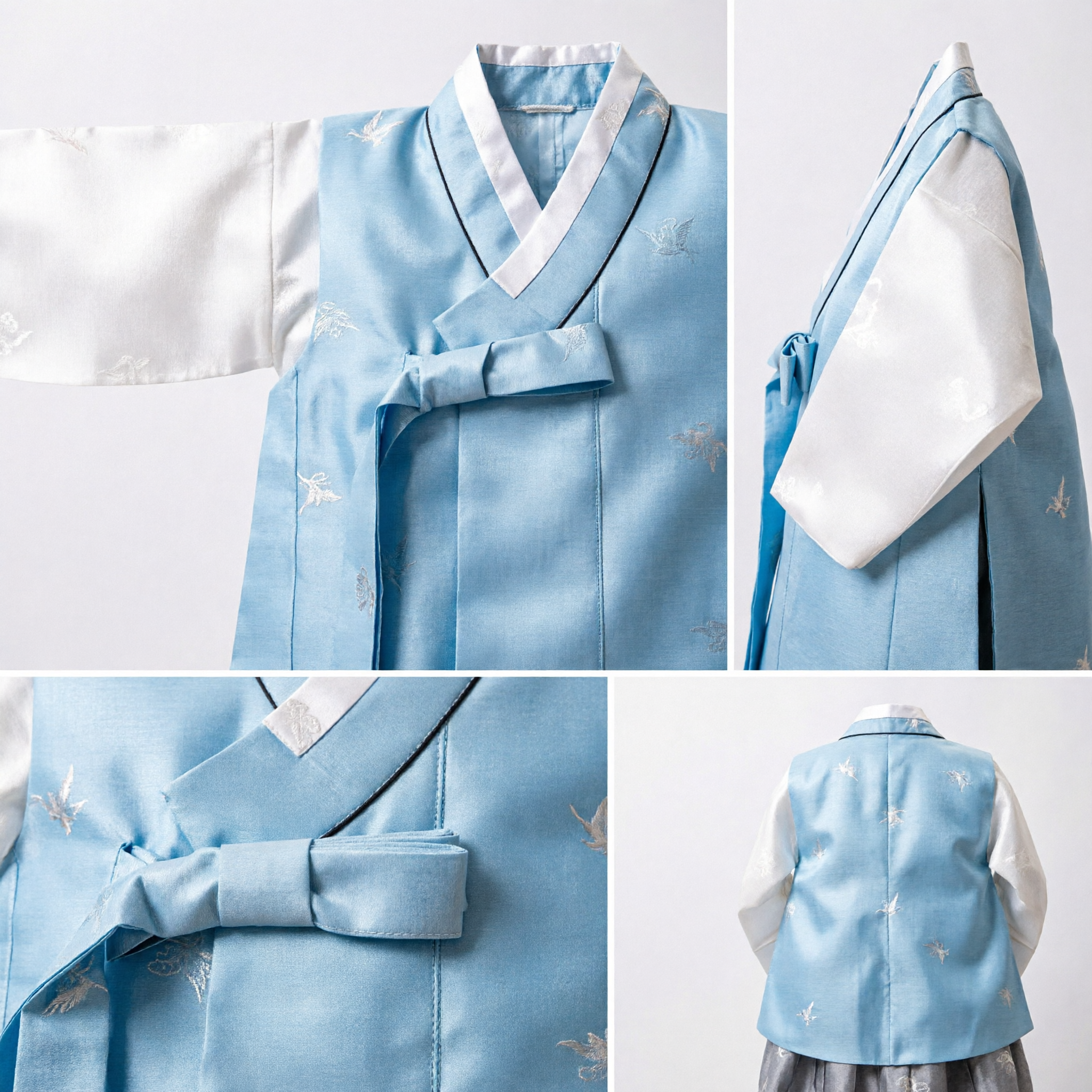 Traditional Korean Hanbok Costume for Boys Light Blue Vest Set Kids Formal Wedding Birthday Party Wear - Asian Costume
