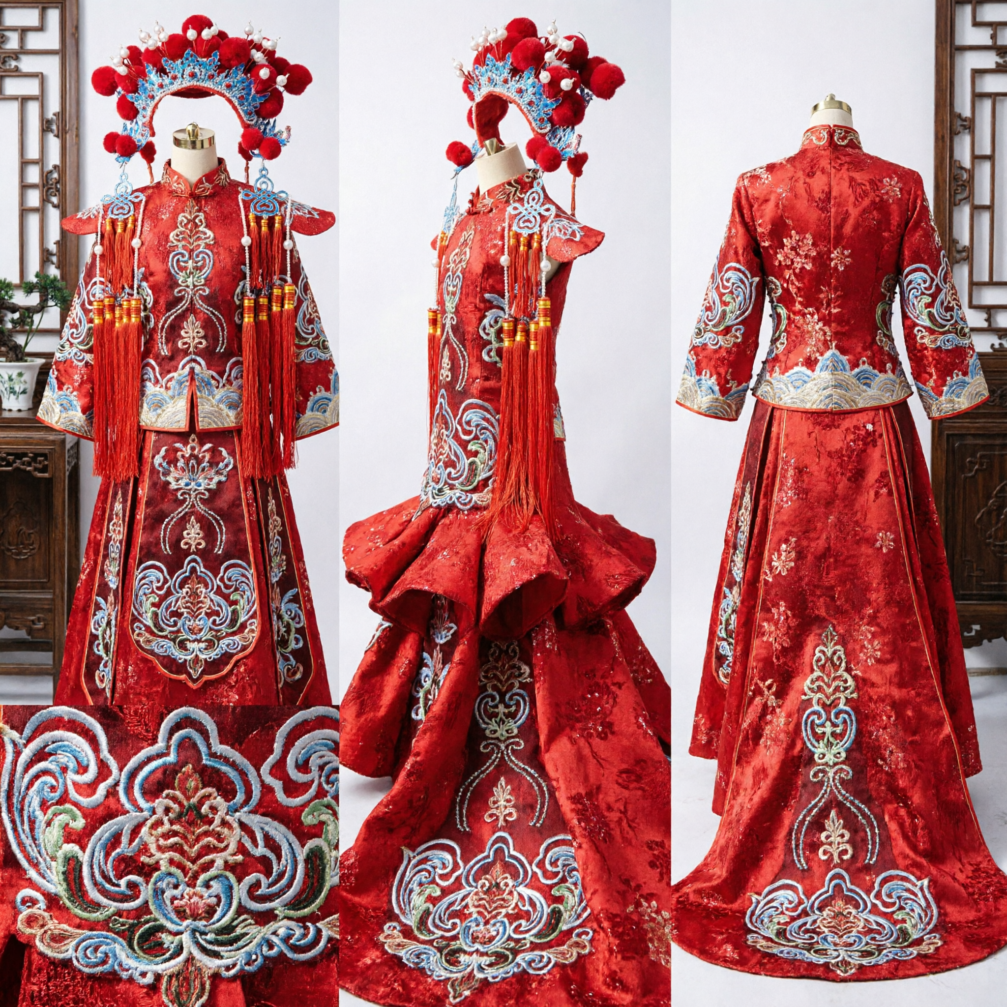 Traditional Chinese Beijing Opera Female General Costume Red Embroidered Robe with Phoenix Headdress for Stage Performance - Asian Costume