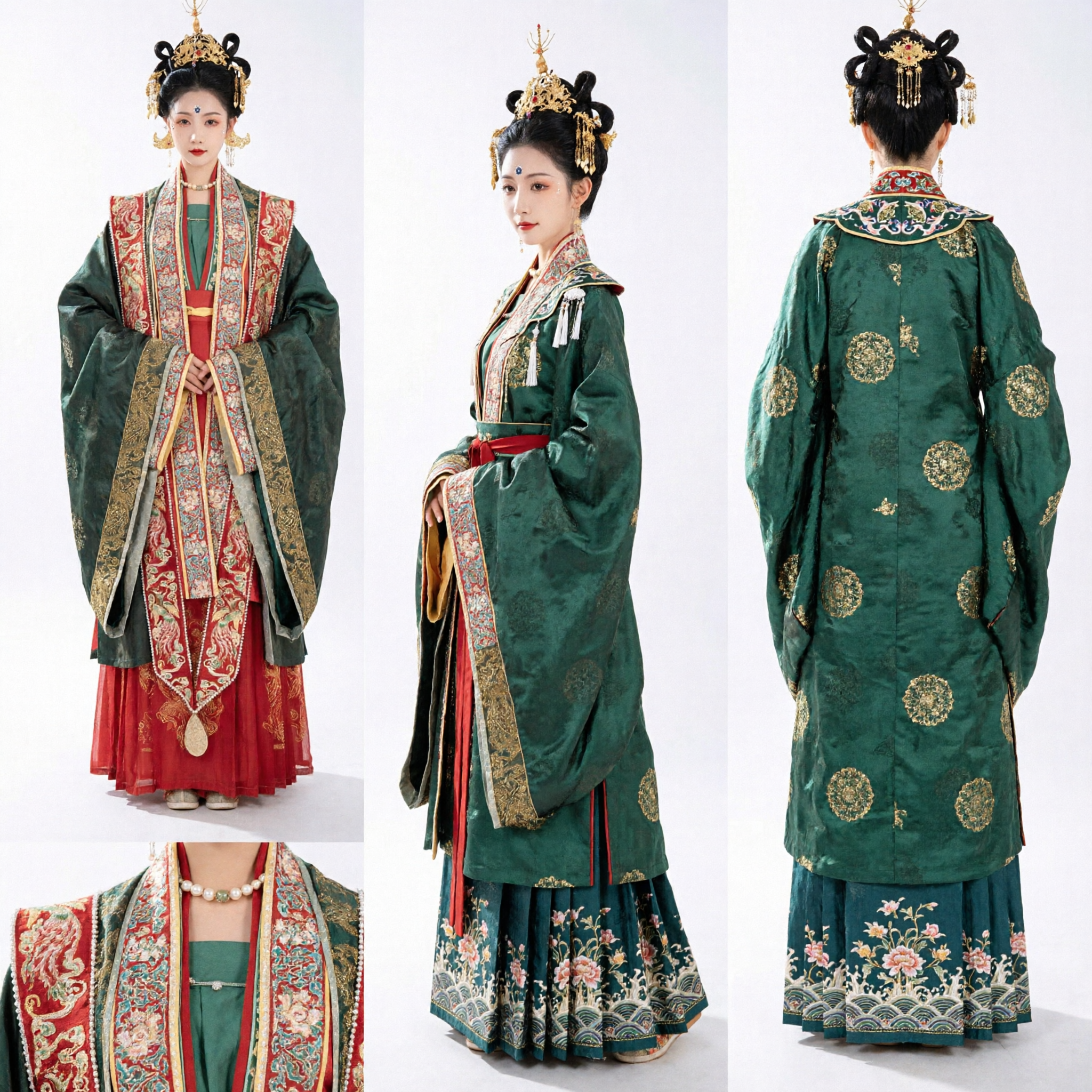 Chinese Traditional Tang Dynasty Empress Hanfu Costume Ancient Palace Lady Green Robe Red Skirt for Women Cosplay - Asian Costume