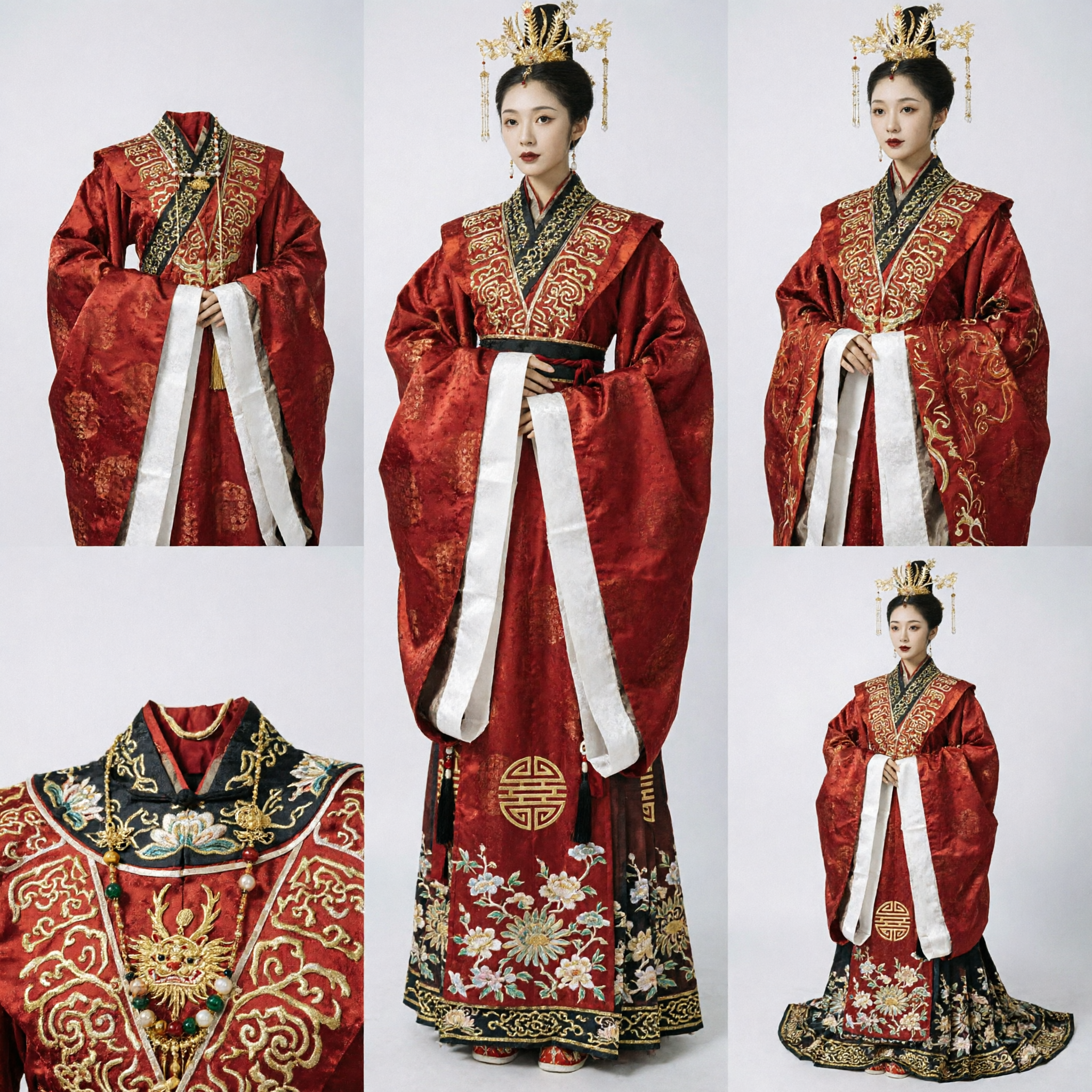 Traditional Chinese Hanfu Ancient Palace Empress Costume Red Gold Embroidery Wedding Dress for Women - Asian Costume