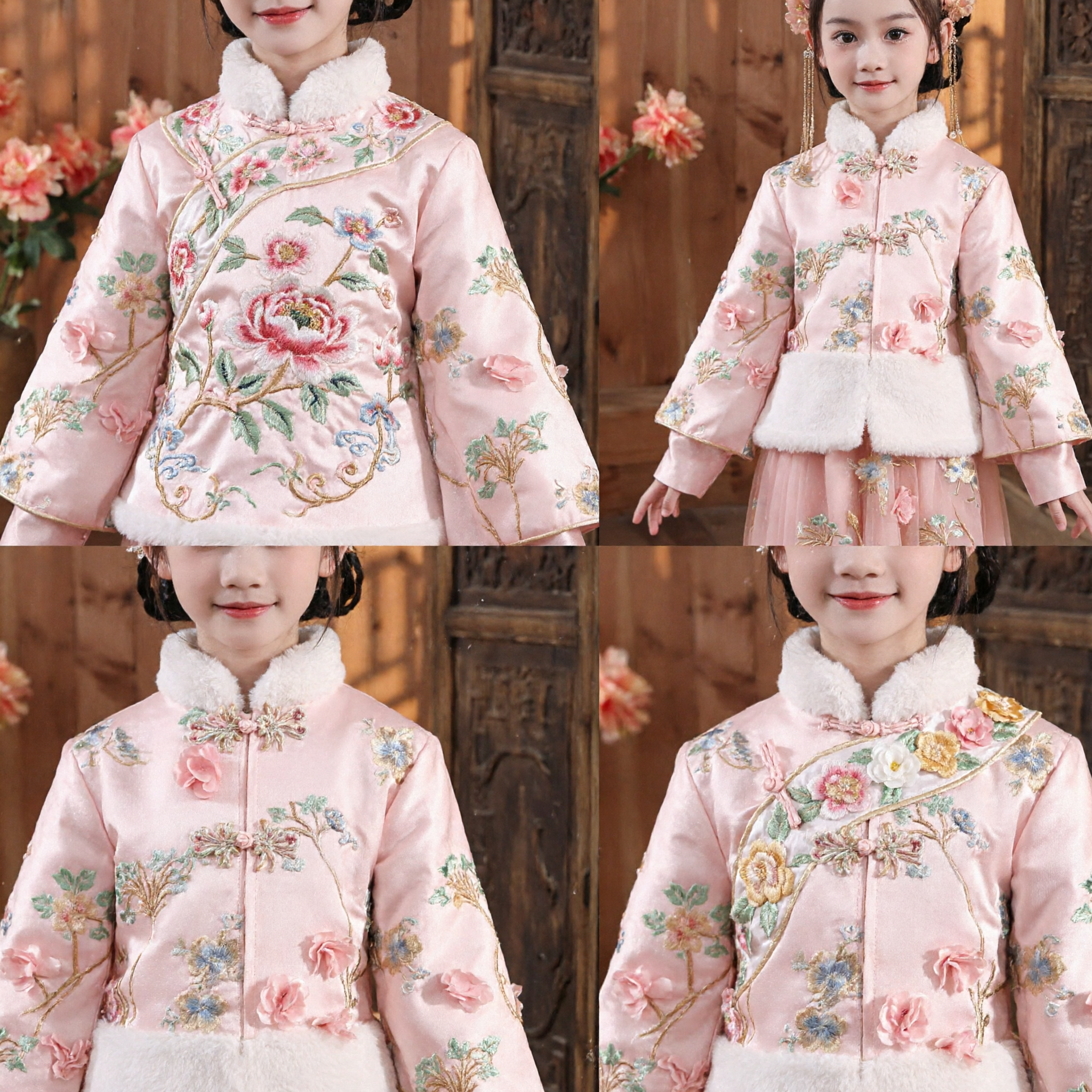 Pink Chinese Traditional Hanfu Costume for Kids Girls Embroidered Tang Suit Lunar New Year Outfit - Asian Costume