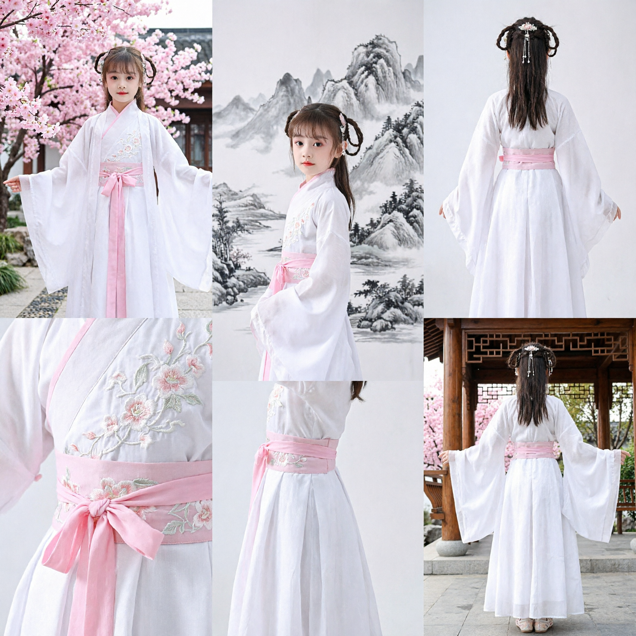 Girls Traditional Chinese Hanfu White Ancient Fairy Dress Kids Cultural Photography Costume Clothing - Asian Costume