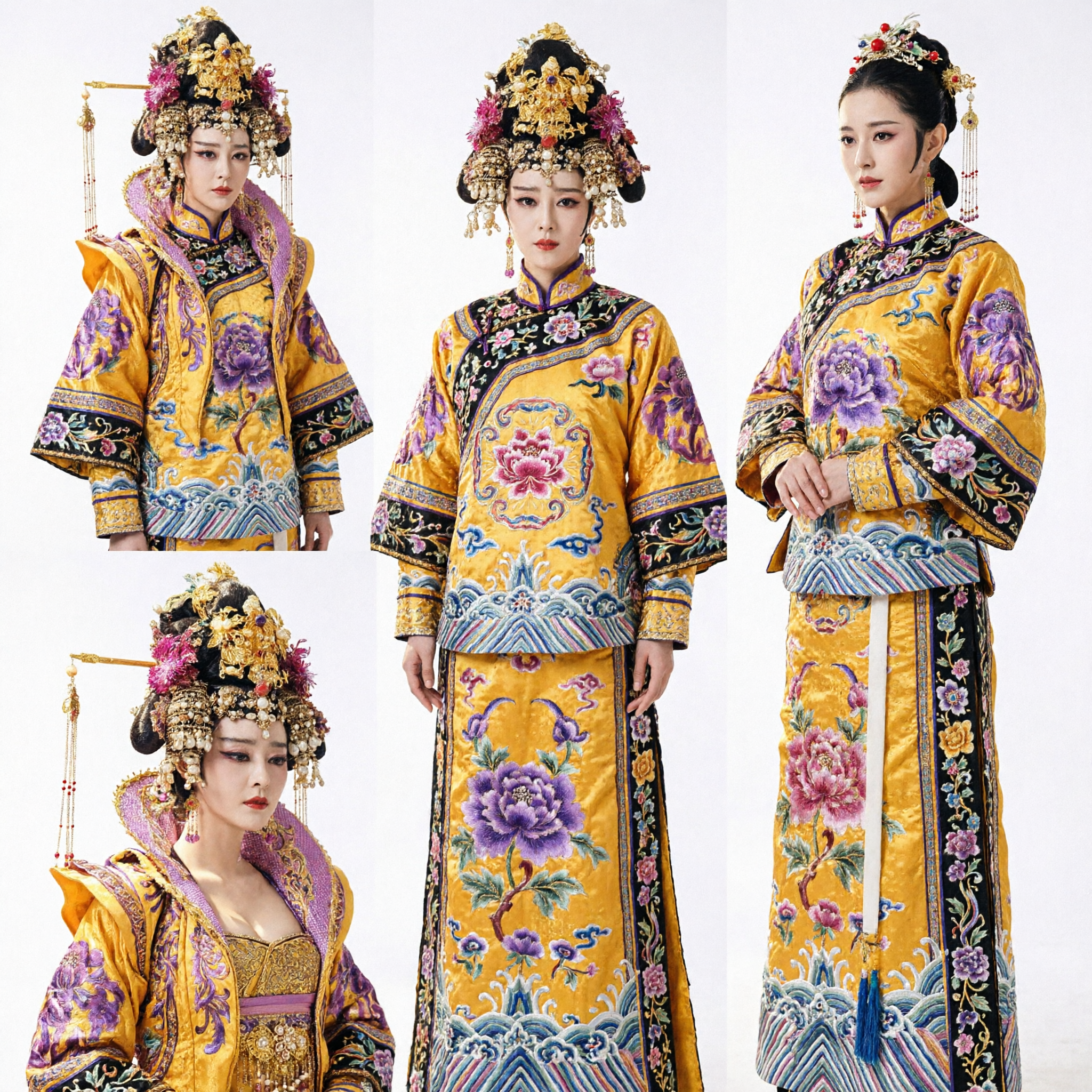 Luxurious Chinese Ancient Empress Phoenix Crown Gold Hairpiece with Flowers for Tang Dynasty Hanfu Cosplay Wedding - Asian Costume
