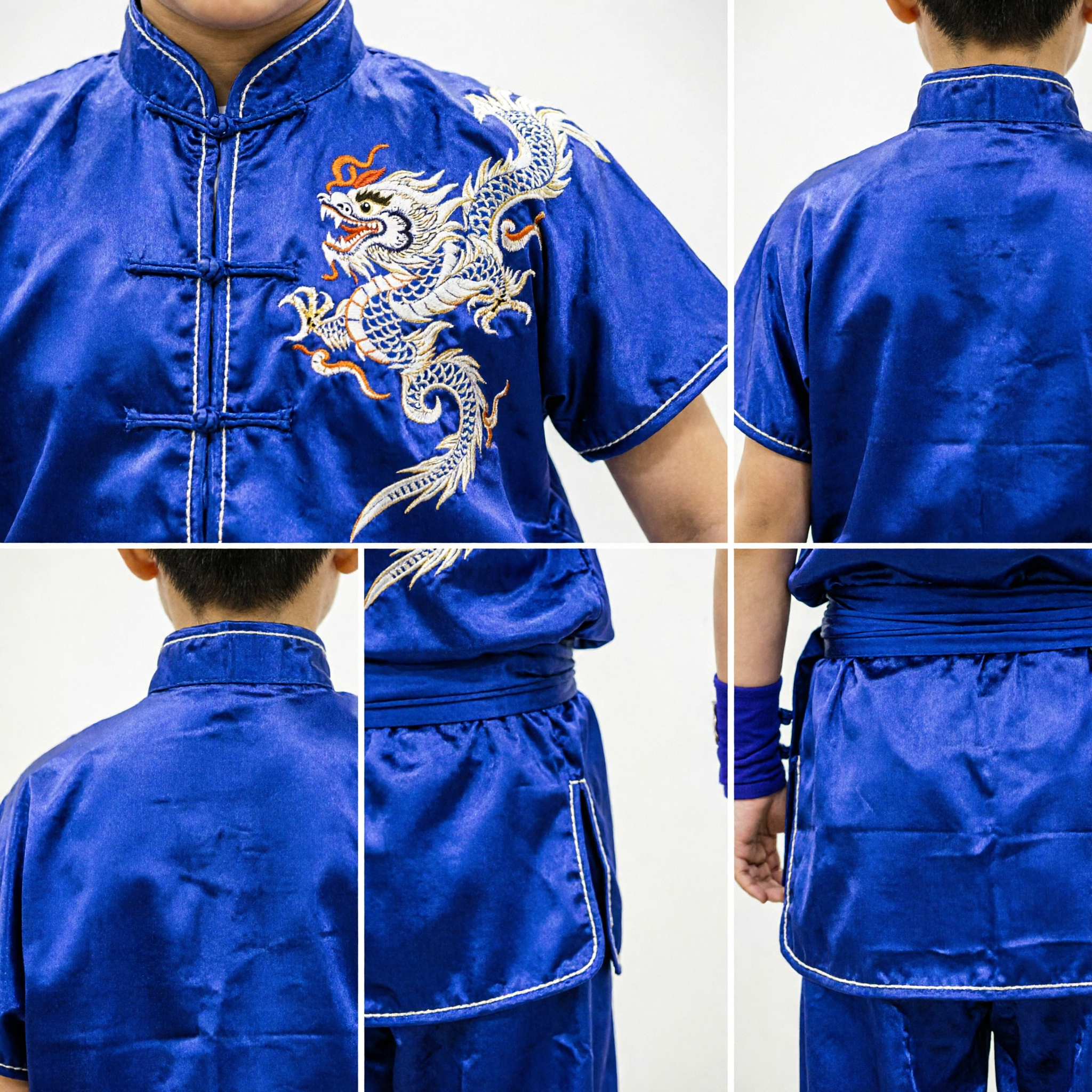 Kids Boys Blue Traditional Chinese Kung Fu Uniform Wushu Martial Arts Performance Costume Set - Asian Costume
