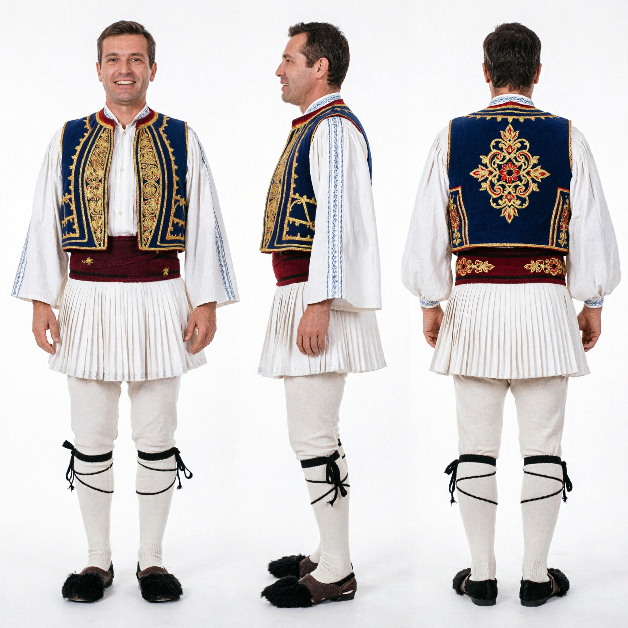 Traditional Greek Men's Folk Dance Costume Fustanella Skirt Set with Embroidered Vest for Cultural Performance - Asian Costume