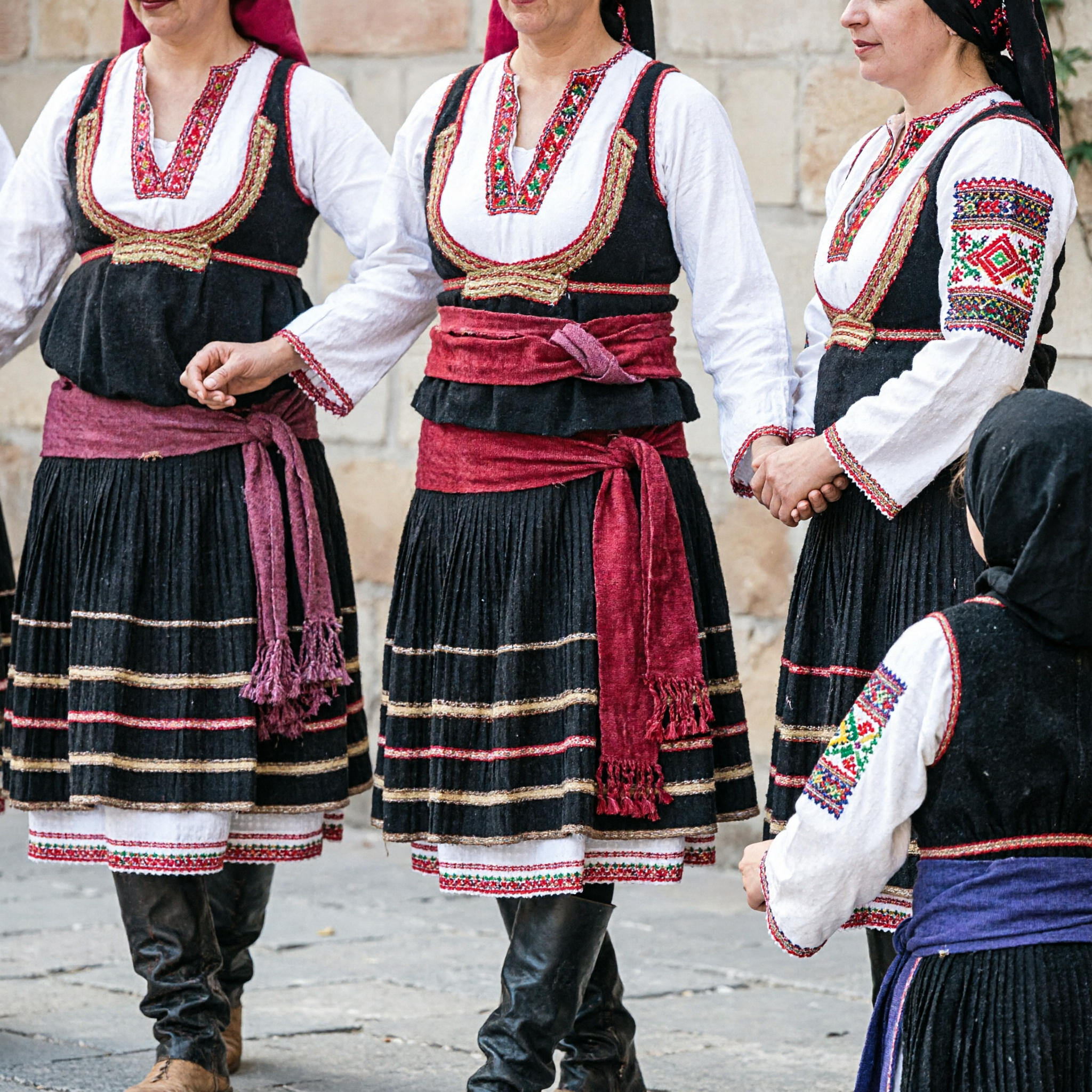 Traditional Balkan Folk Dance Costume for Women - Slavic Kolo Performance Dress with Embroidered Vest and Layered Skirt - Asian Costume