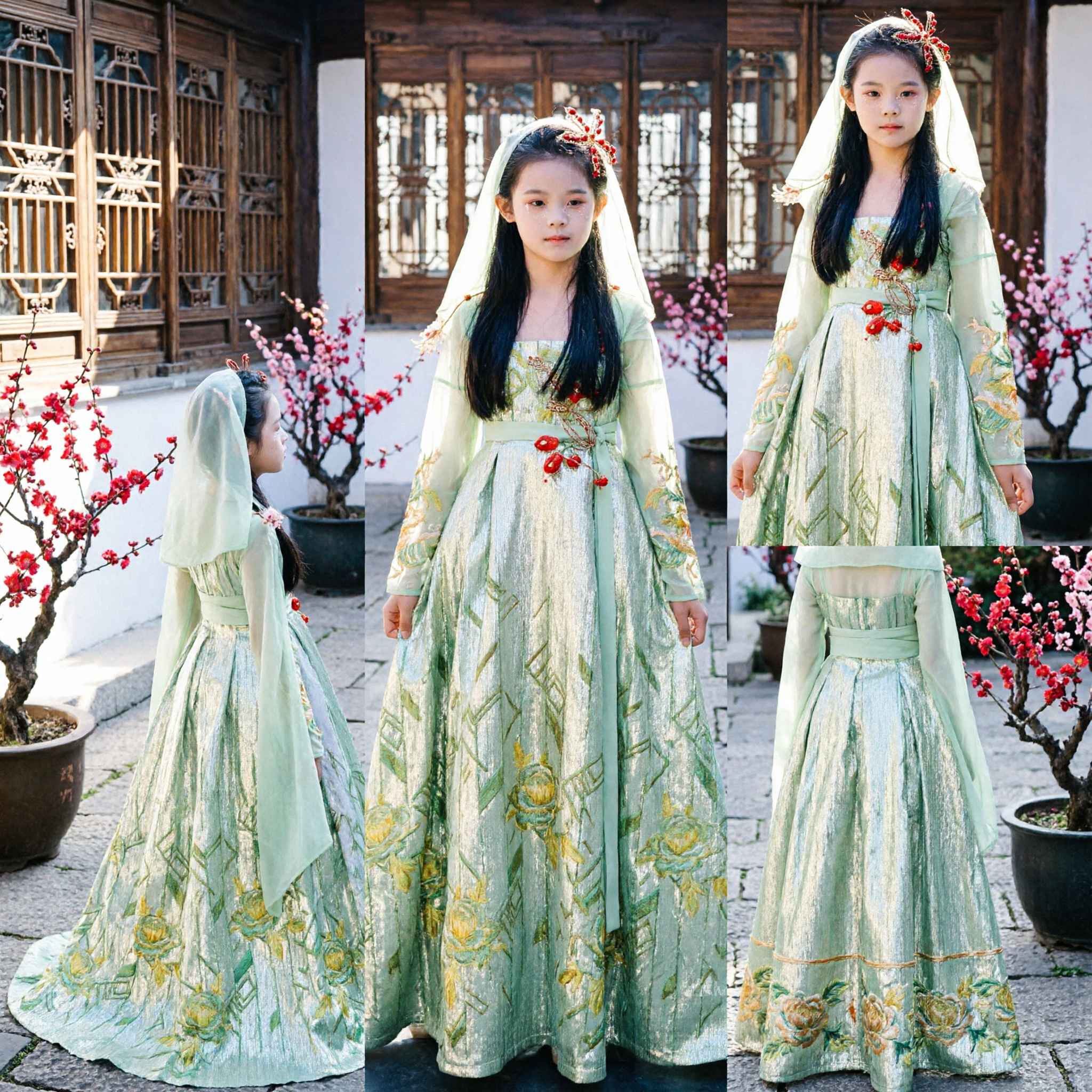 Kids Chinese Traditional Hanfu Costume Green Fairy Princess Dress Ancient Stage Performance Clothing for Girls - Asian Costume