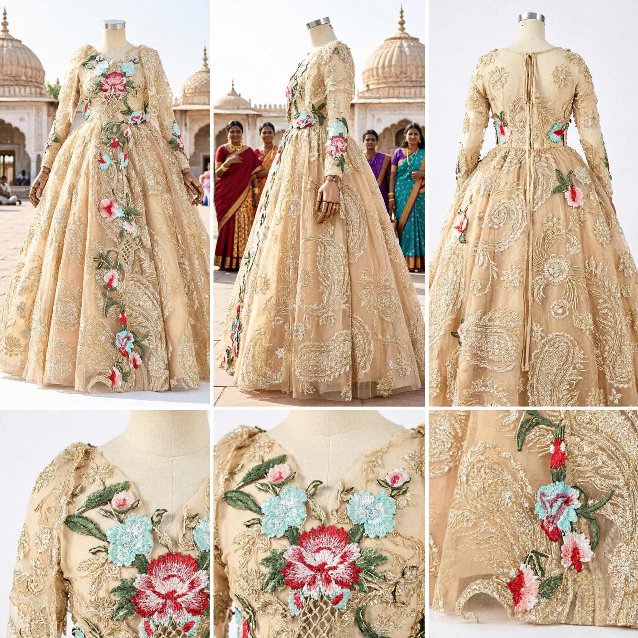 Elegant Gold Embroidered Floral Ballgown Traditional Chinese Wedding Toast Dress Formal Evening Party Gown - Asian Costume