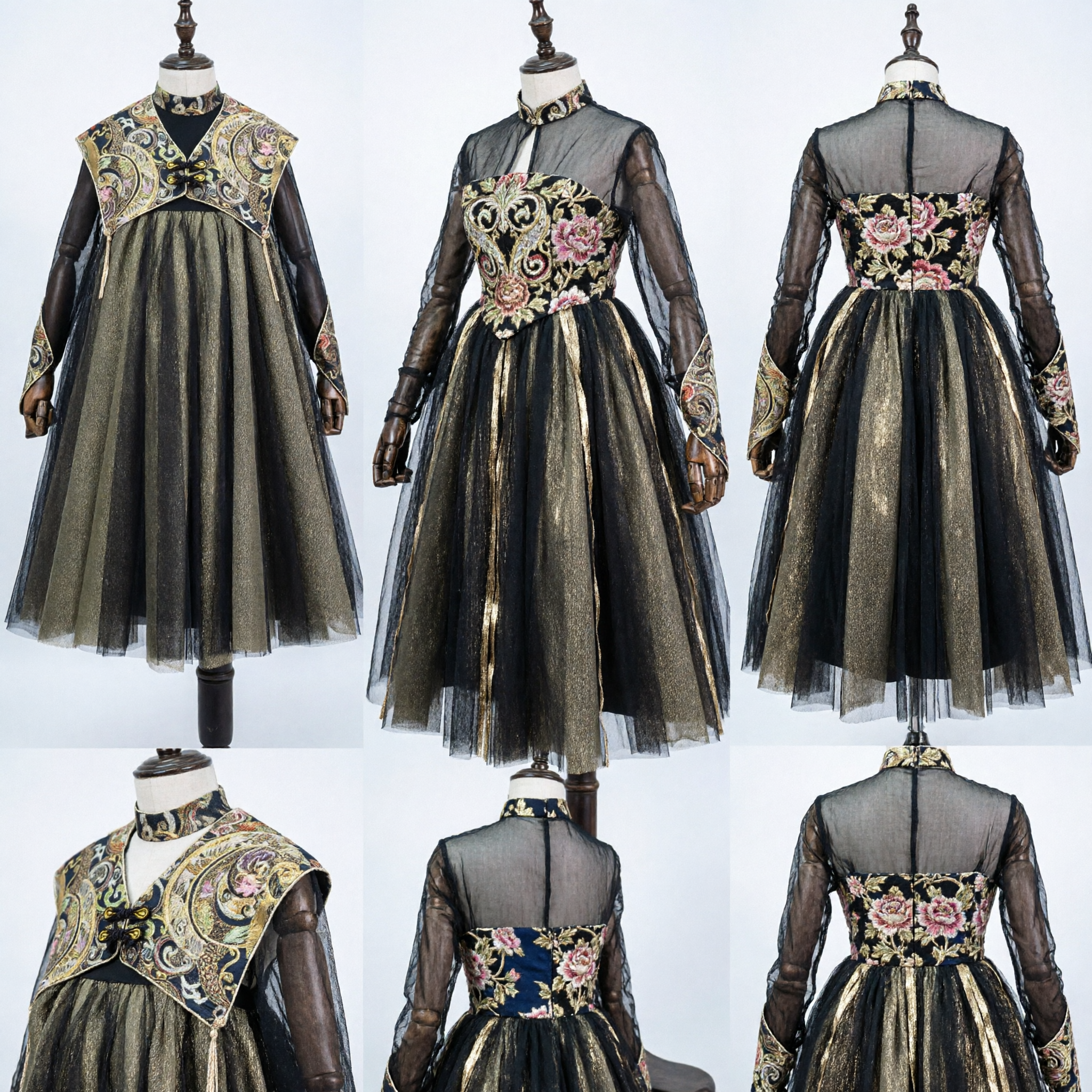 Traditional Chinese Hanfu Ming Dynasty Costume Set with Embroidered Cloud Collar Vest and Pleated Skirt for Women - Asian Costume