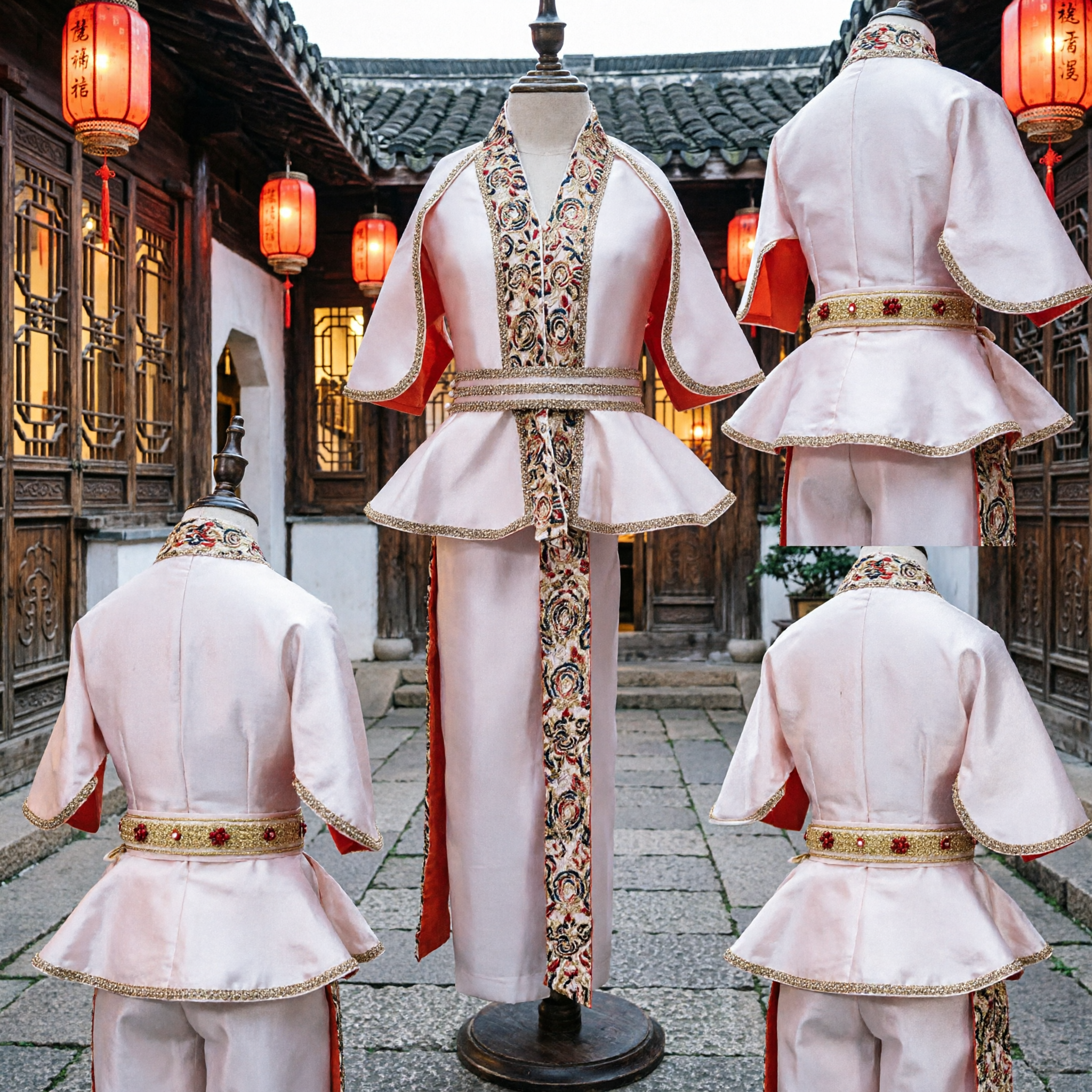 Traditional Chinese Ancient Swordsman Hanfu Costume White Embroidered Robe and Pants Set for Men Performance Cosplay - Asian Costume