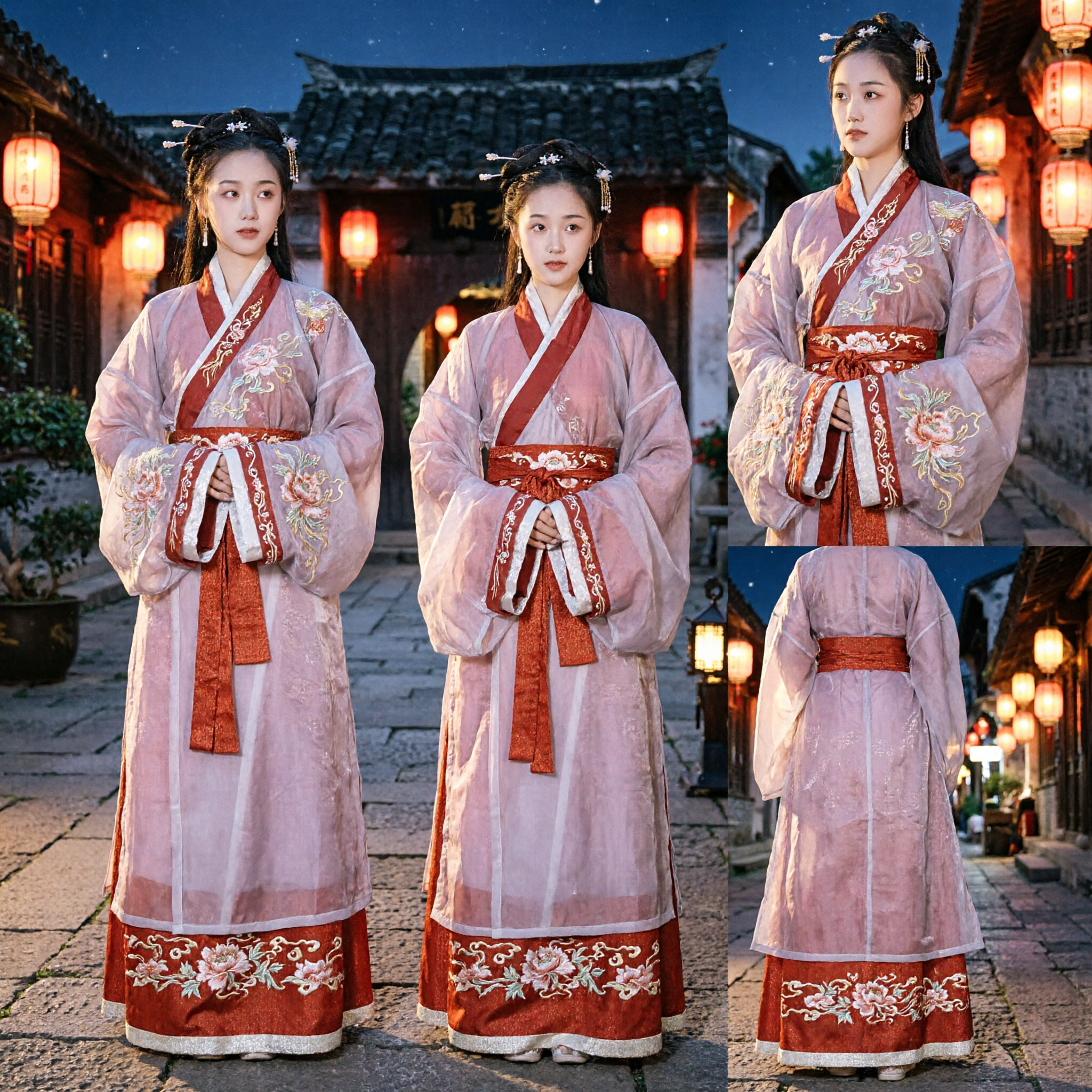 Chinese Traditional Hanfu Costume Ancient Princess Pink Ruqun Dress with Orange Sash for Historical Cosplay - Asian Costume