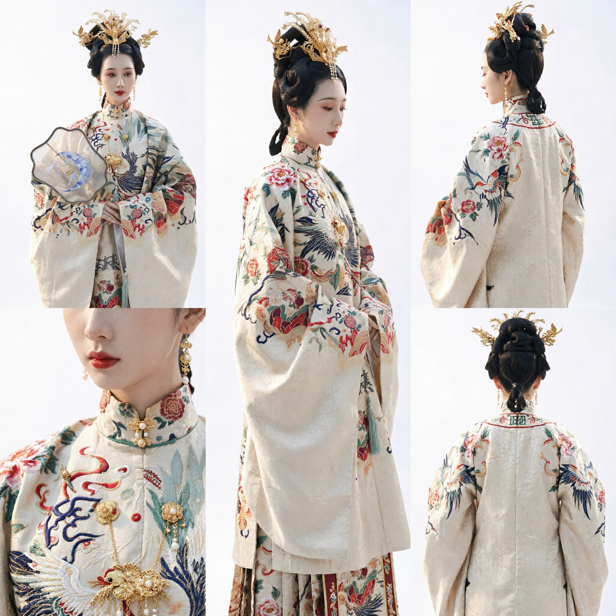 Traditional Chinese Ming Dynasty Hanfu Costume Embroidered Phoenix Stand Collar Jacket and Skirt Set for Women - Asian Costume