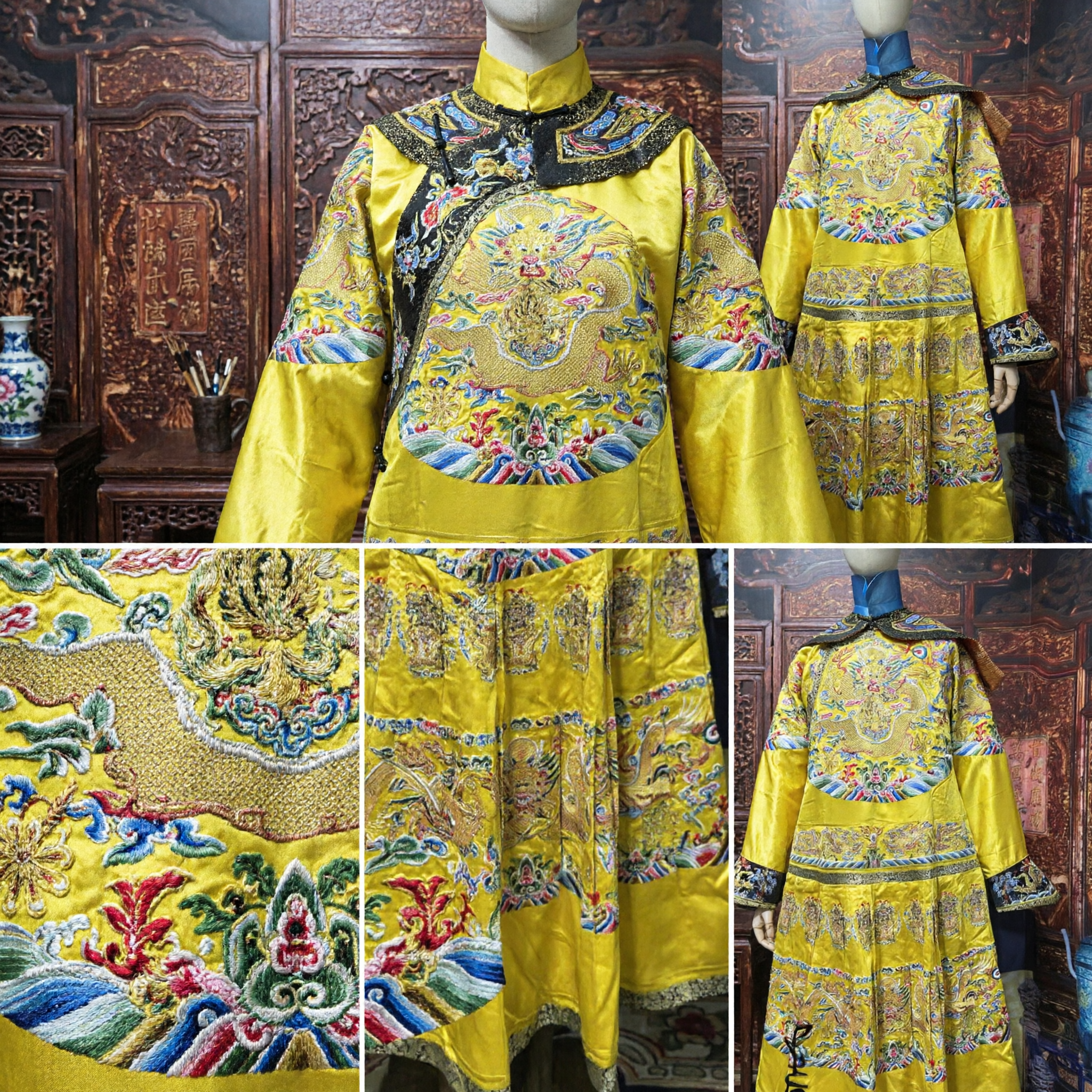 Traditional Chinese Imperial Yellow Dragon Robe Ancient Emperor Costume Qing Dynasty Embroidered Longpao for Men Performance - Asian Costume