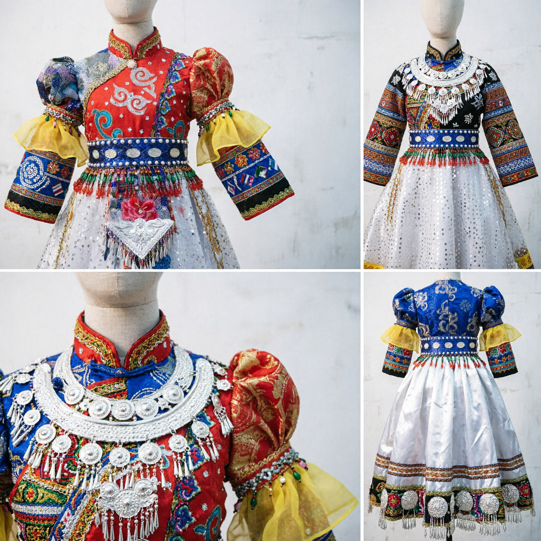 Traditional Chinese Mongolian Ethnic Dance Costume for Girls Red Bodice White Skirt Cultural Performance Outfit - Asian Costume