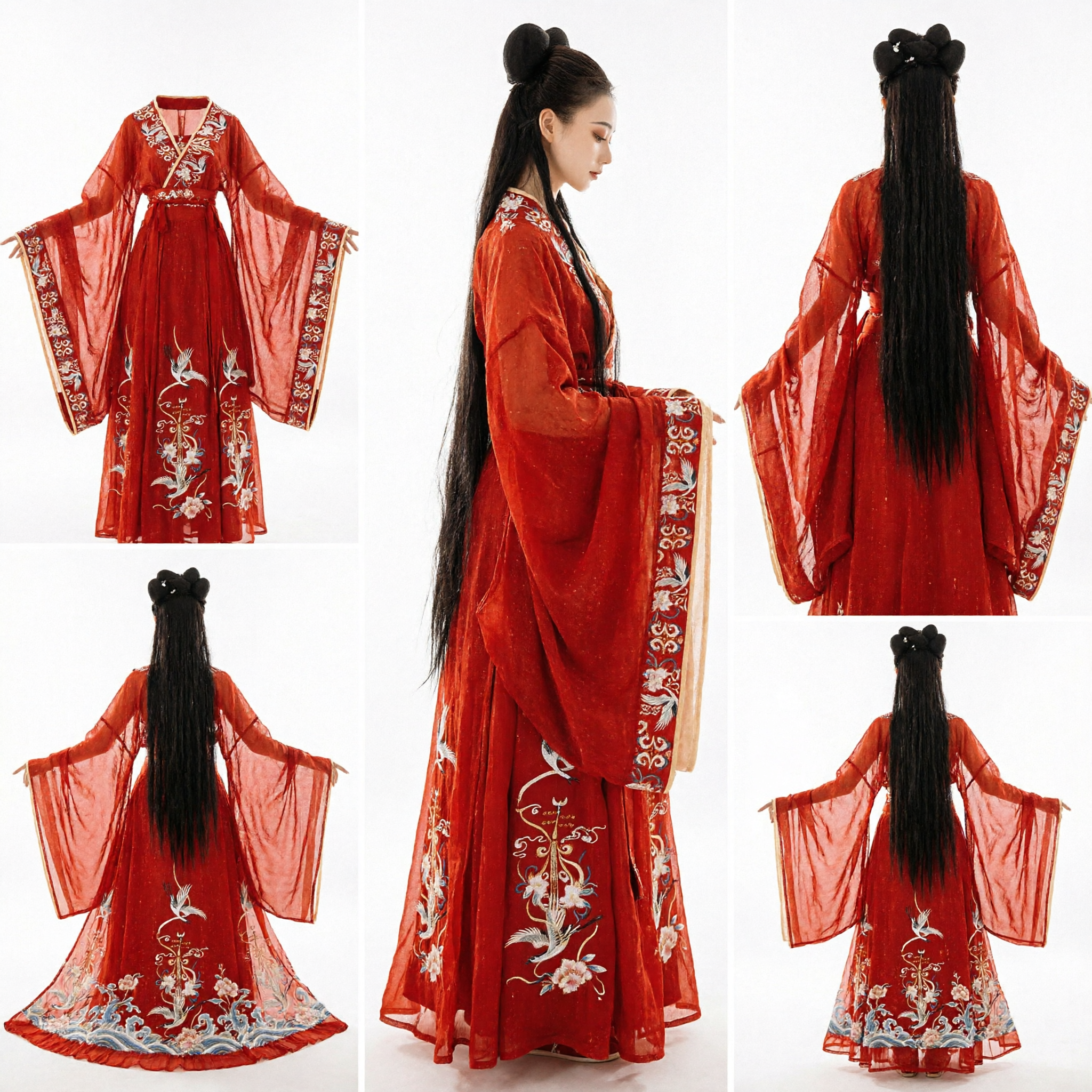 Red Chinese Hanfu Traditional Dress Ancient Tang Dynasty Fairy Costume for Women with Crane Embroidery - Asian Costume