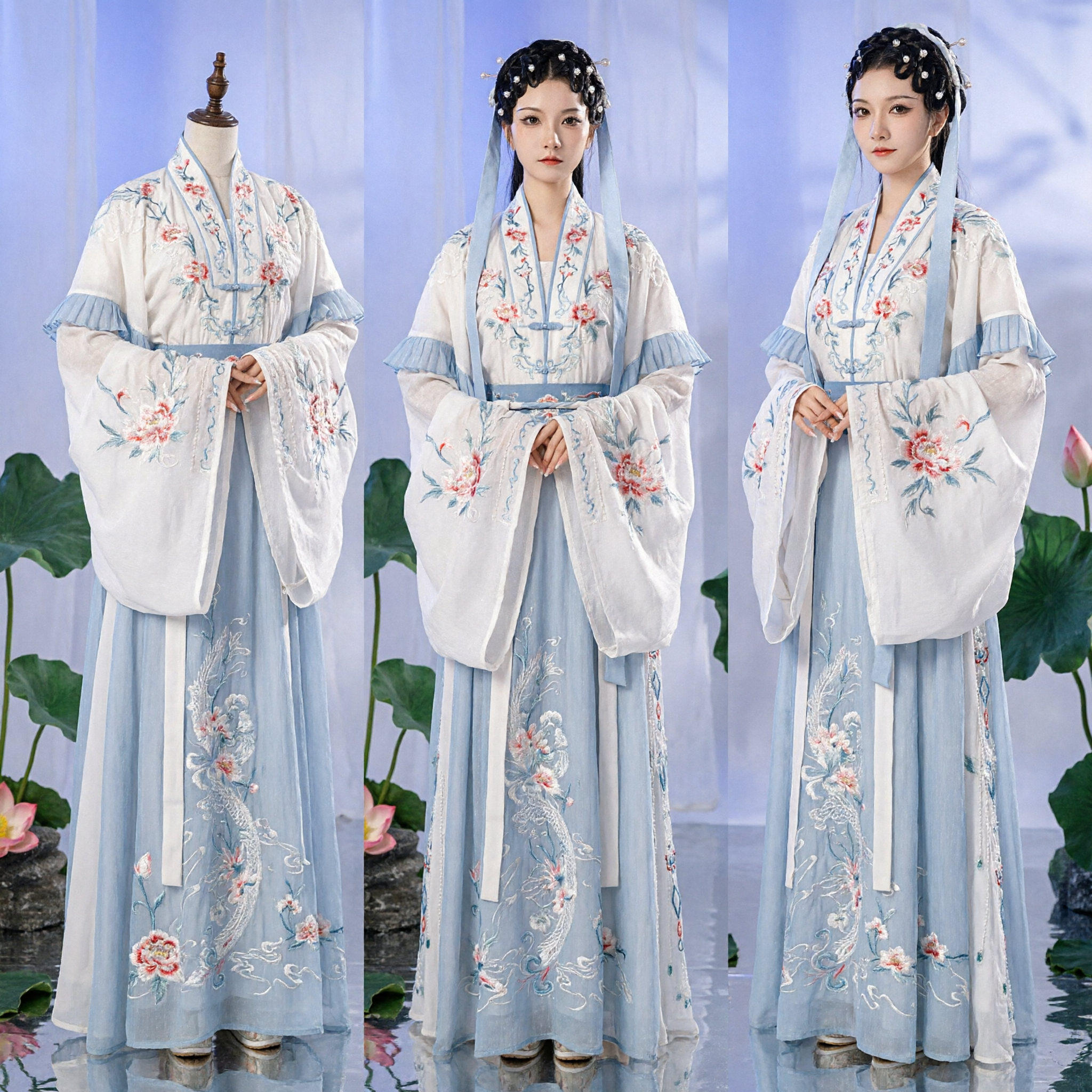 Traditional Chinese Hanfu Ancient Fairy Costume Blue Embroidered Dress for Women Princess Cosplay Performance Clothing - Asian Costume