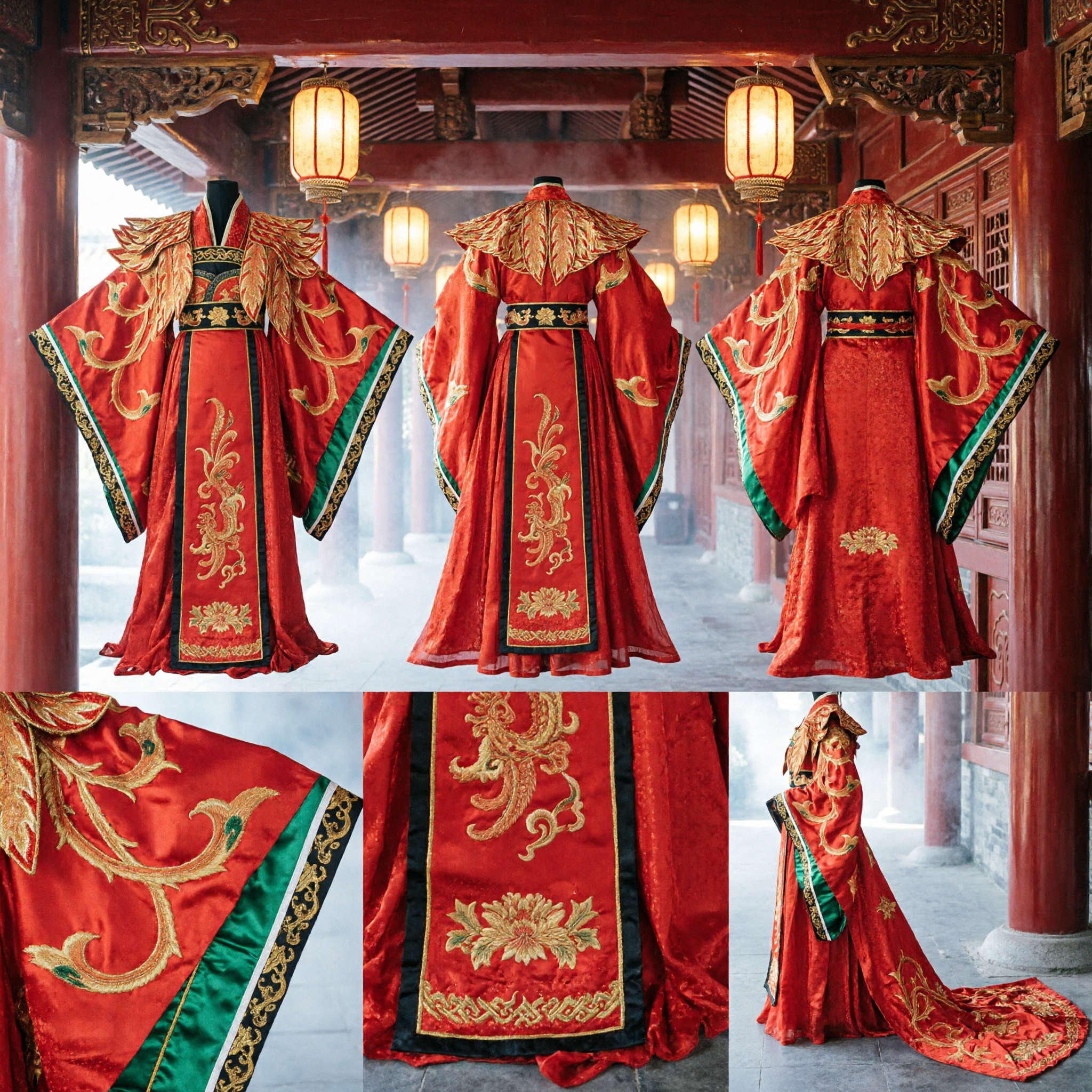 Traditional Chinese Red Phoenix Embroidery Robe Ancient Empress Hanfu Costume for Women Stage Performance - Asian Costume