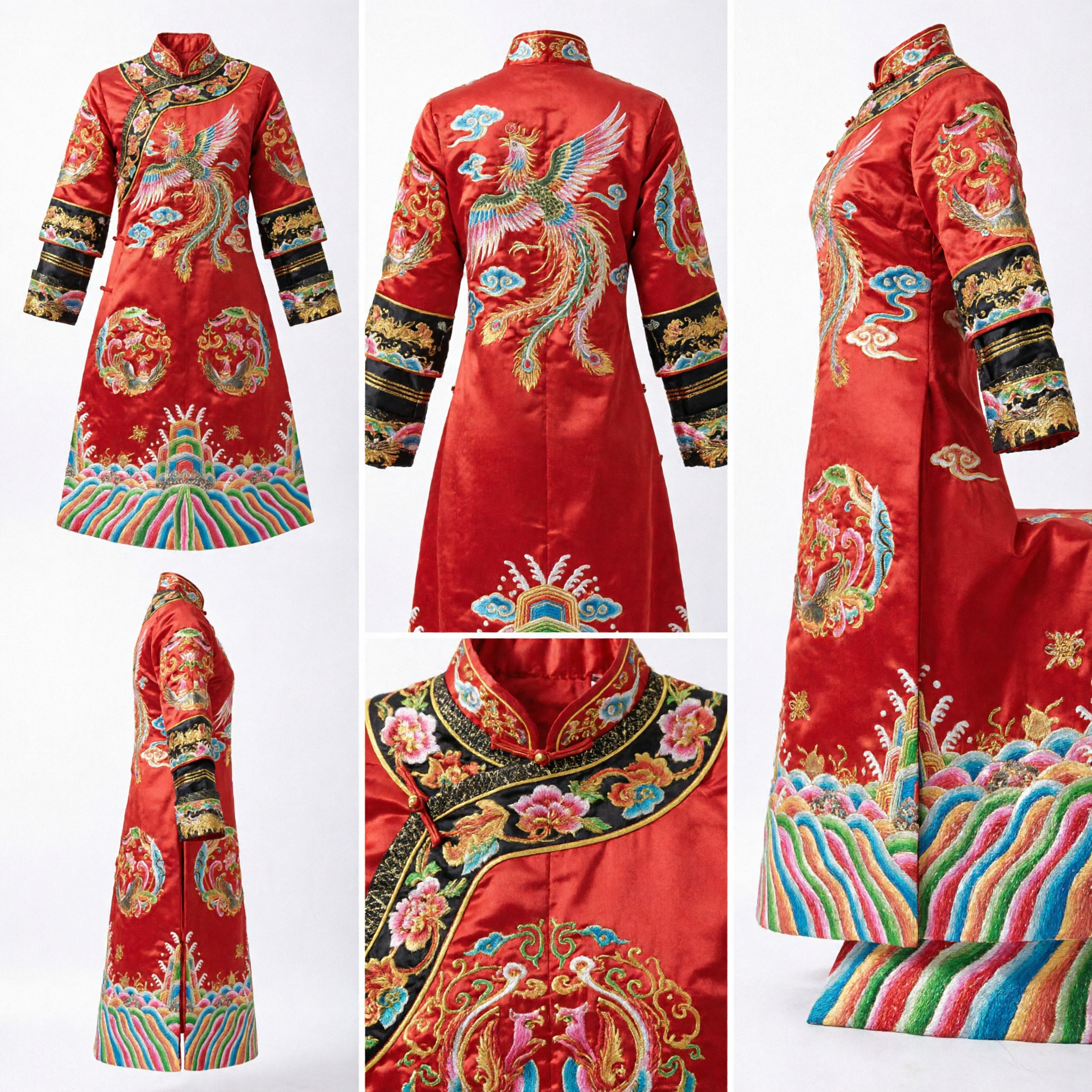 Traditional Chinese Peking Opera Red Robe Ancient Phoenix Embroidery Satin Costume for Stage Performance and Wedding - Asian Costume