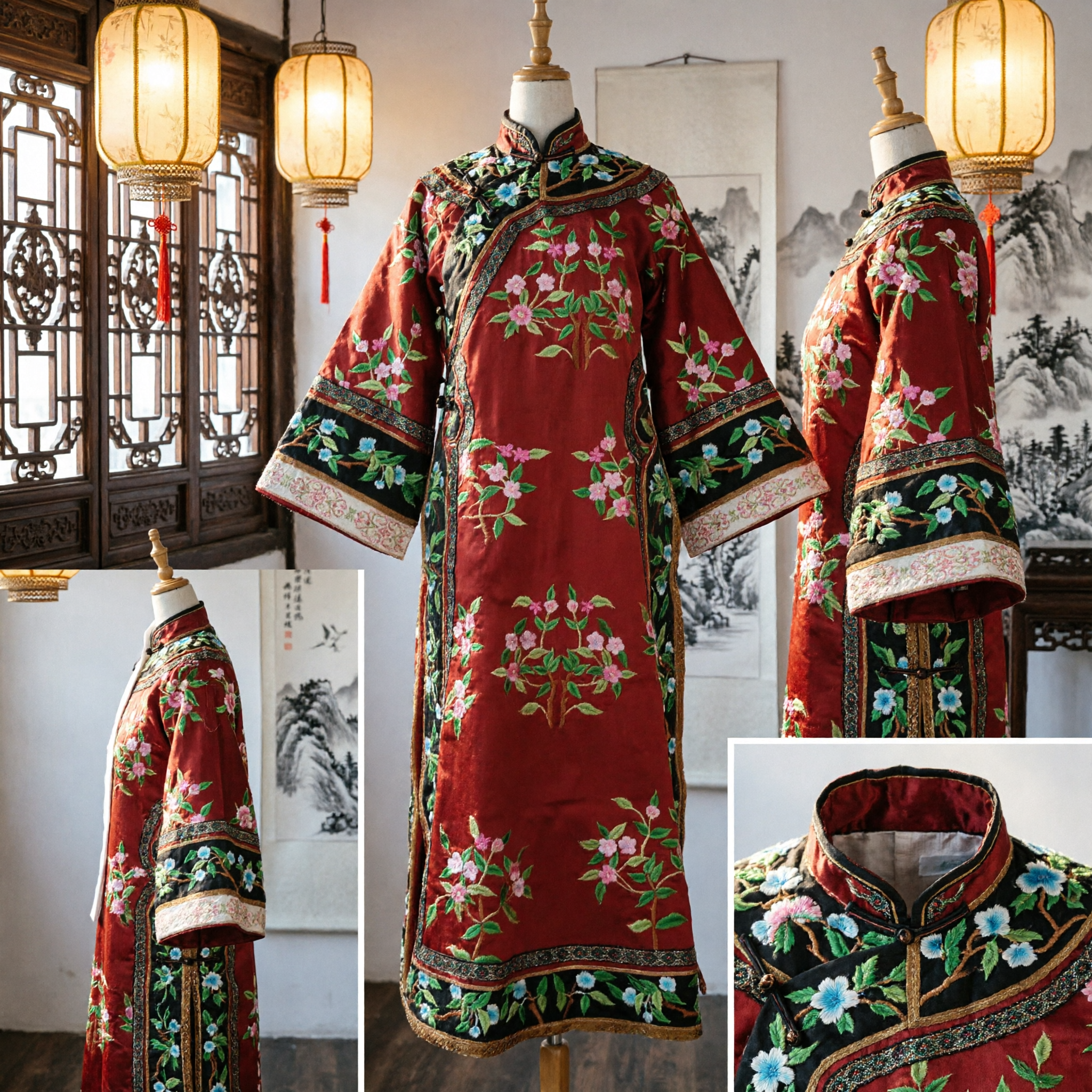 Traditional Chinese Red Embroidered Ancient Scholar Robe Men's Changshan Hanfu for Stage Performance - Asian Costume
