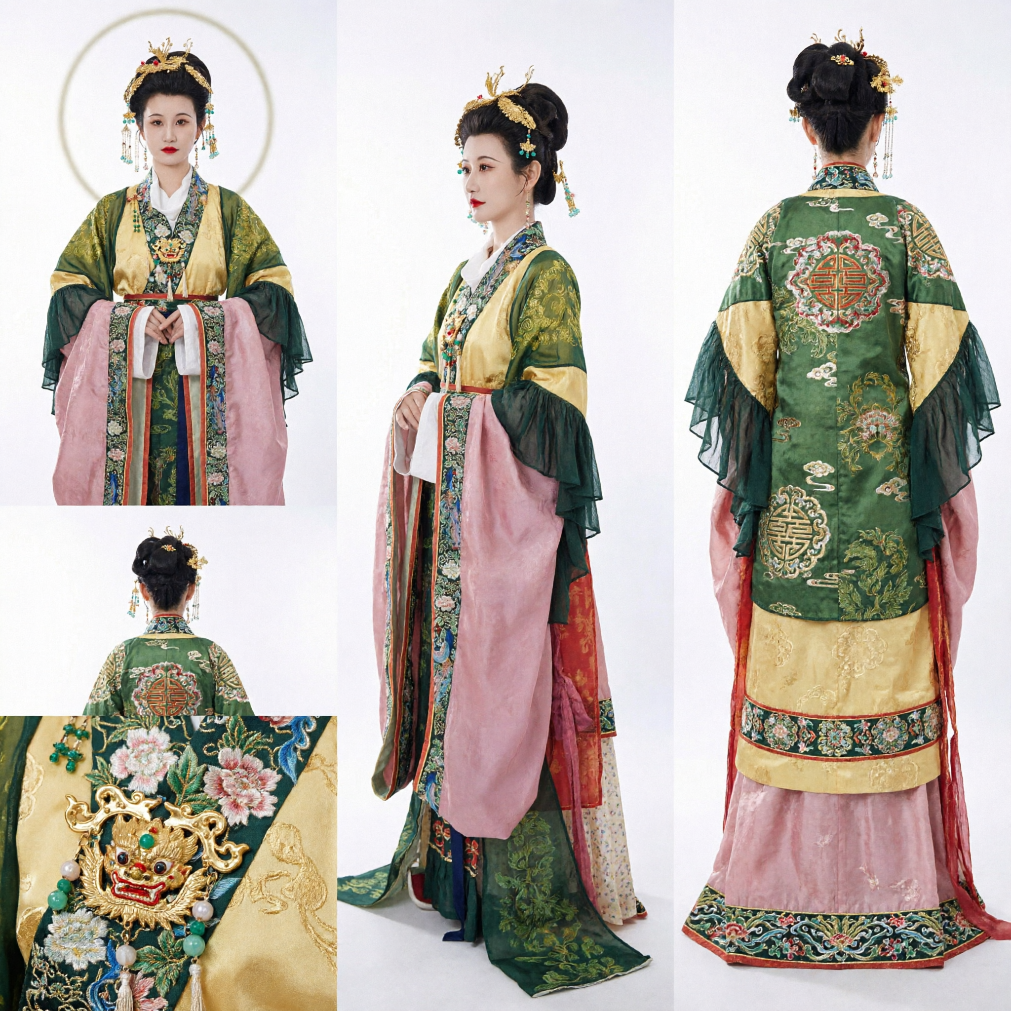 Traditional Chinese Tang Dynasty Hanfu Costume for Women Ancient Palace Lady Green Embroidered Dress - Asian Costume