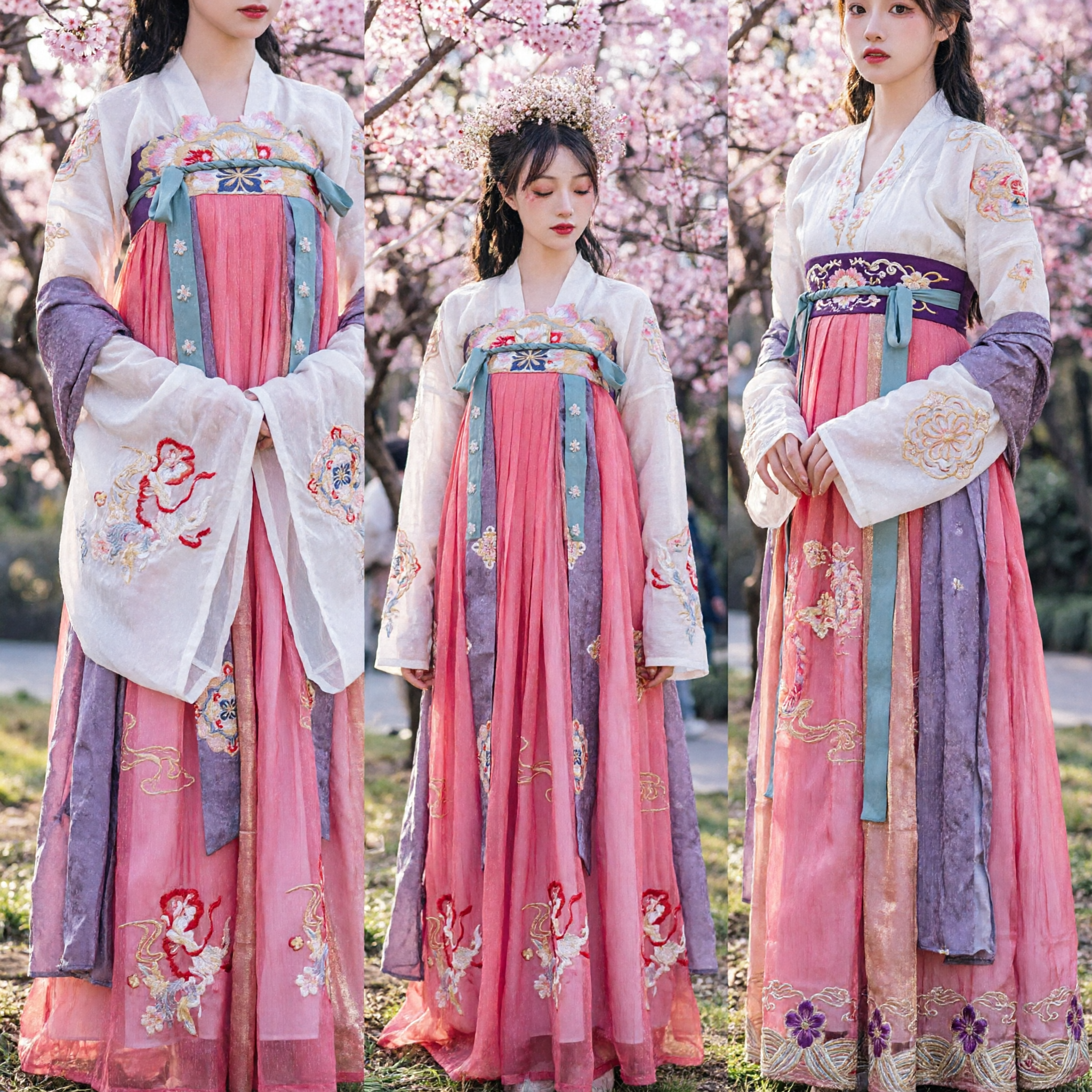 Traditional Chinese Tang Dynasty Hanfu Pink Embroidered Ruqun Costume for Women Ancient Fairy Dress - Asian Costume