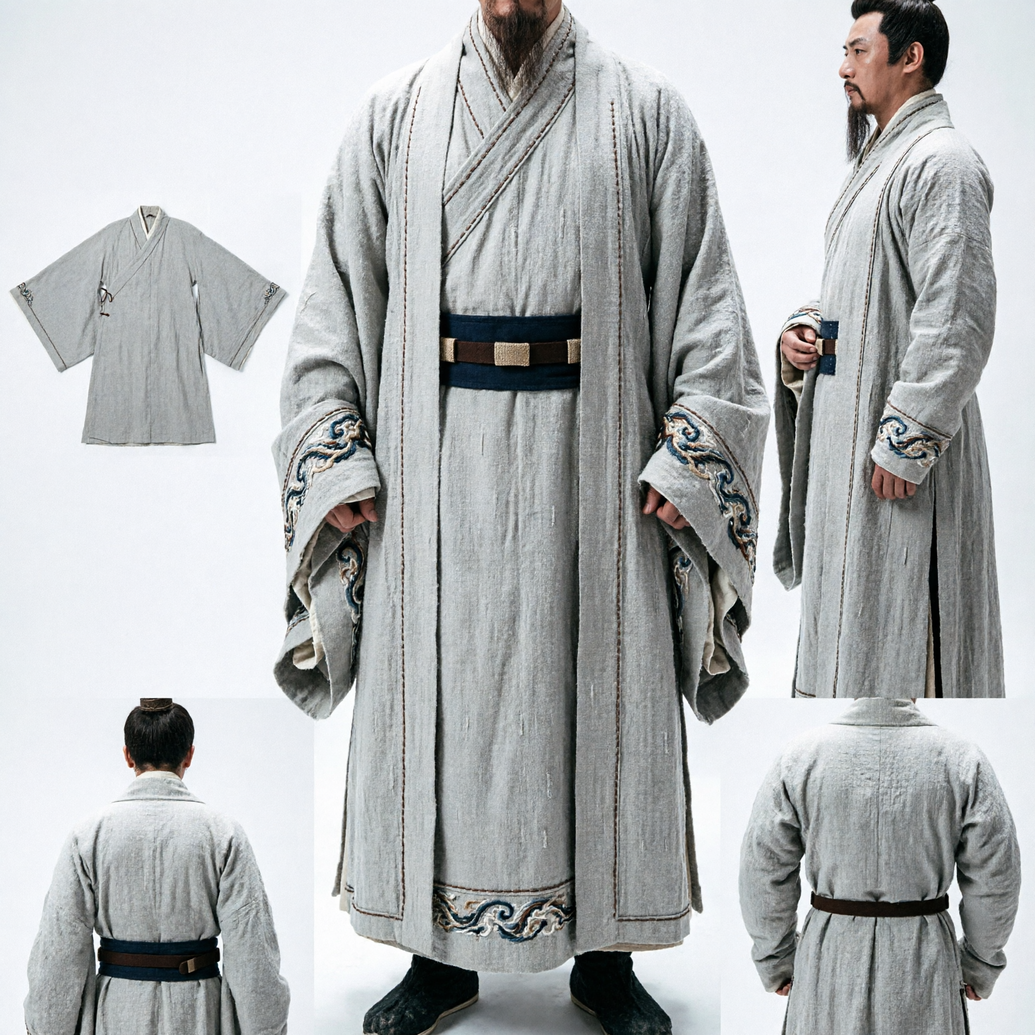 Men's Ancient Chinese Three Kingdoms Zhuge Liang White Hanfu Robe and General Armor Cosplay Costume Set - Asian Costume