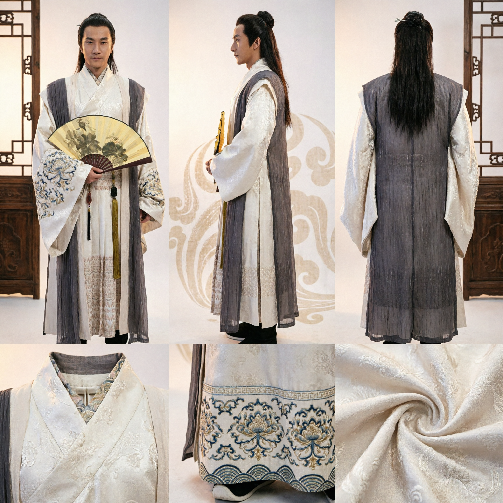 Men's Ancient Chinese Hanfu Costume Traditional Scholar Robe with Wide Sleeves for Cosplay and Photography Events - Asian Costume