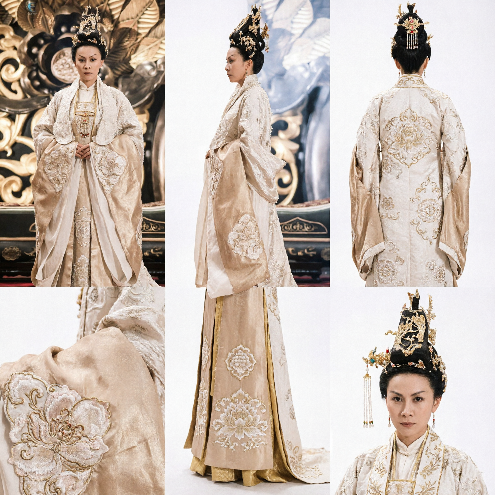Elegant Ancient Chinese Empress Costume White Gold Embroidered Hanfu Robe for Women Cosplay Performance - Asian Costume