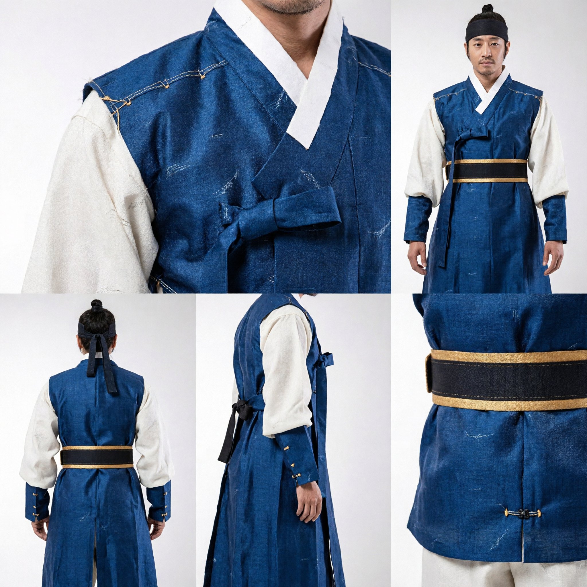 Men's Traditional Korean Hanbok Costume Black Vest with Gold Trim for Historical Reenactment and Cosplay - Asian Costume