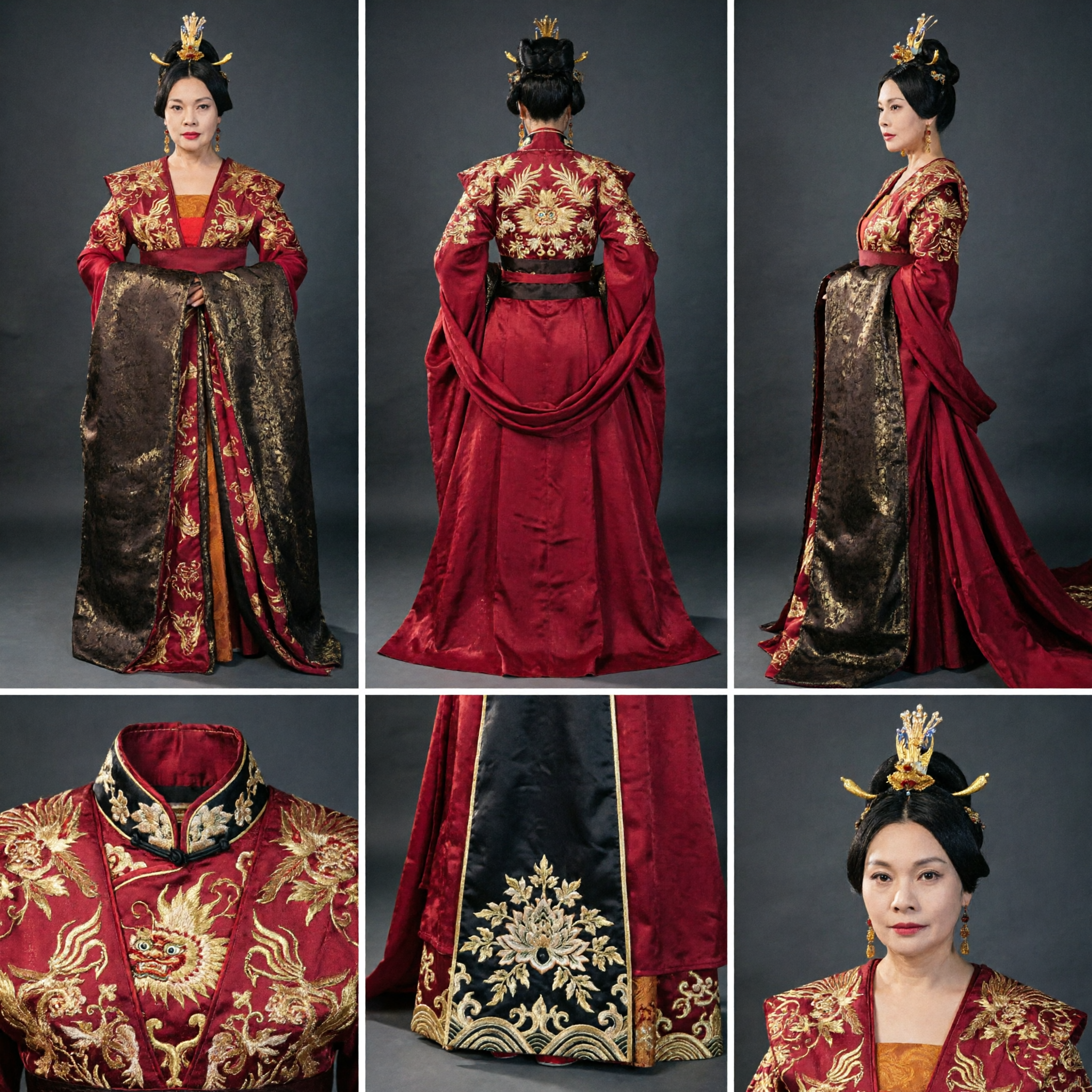 Traditional Chinese Ancient Palace Empress Hanfu Costume Red Gold Embroidery Royal Queen Dress for Women - Asian Costume