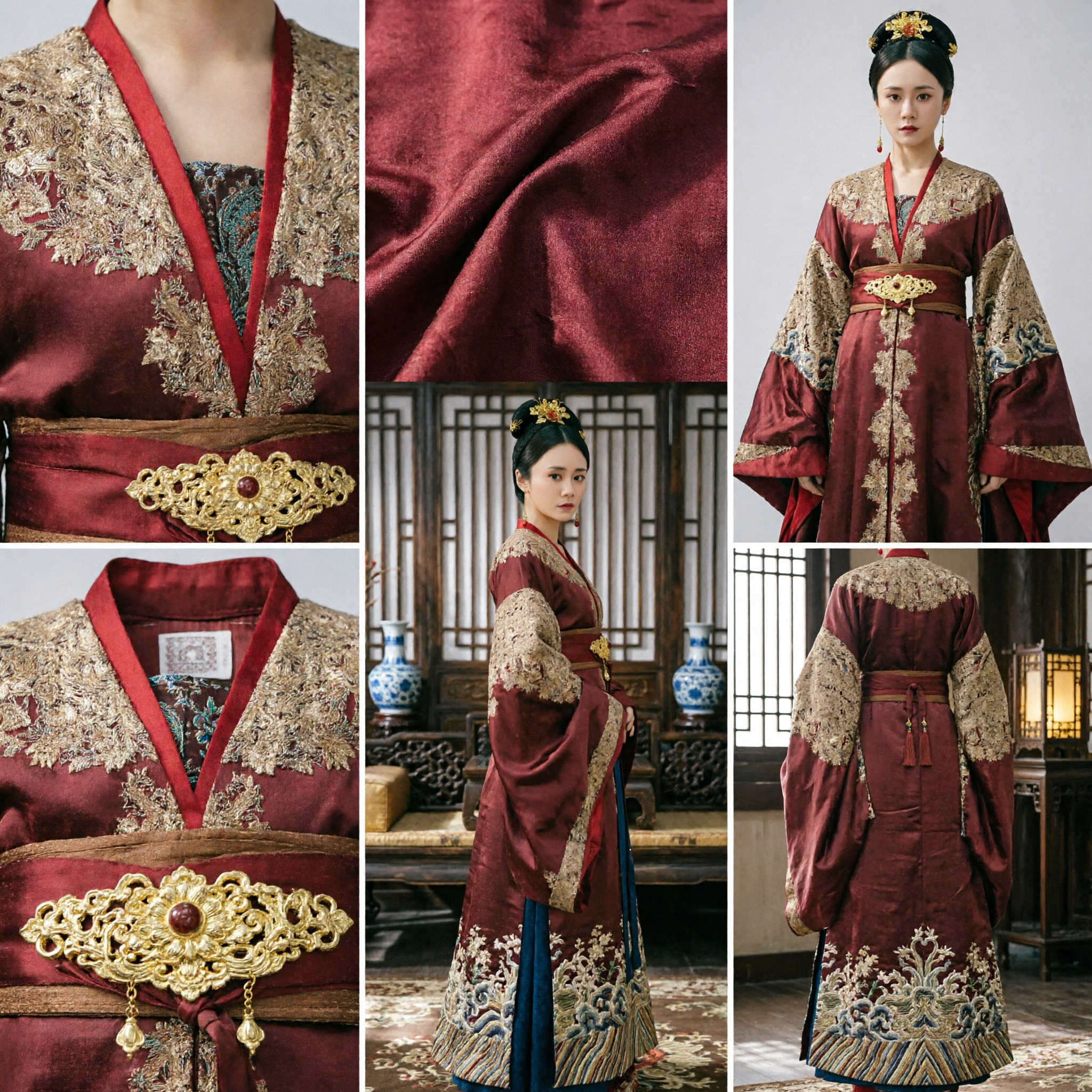 Traditional Ancient Chinese Tang Dynasty Princess Hanfu Costume Red Gold Embroidered Dress for Women Cosplay - Asian Costume