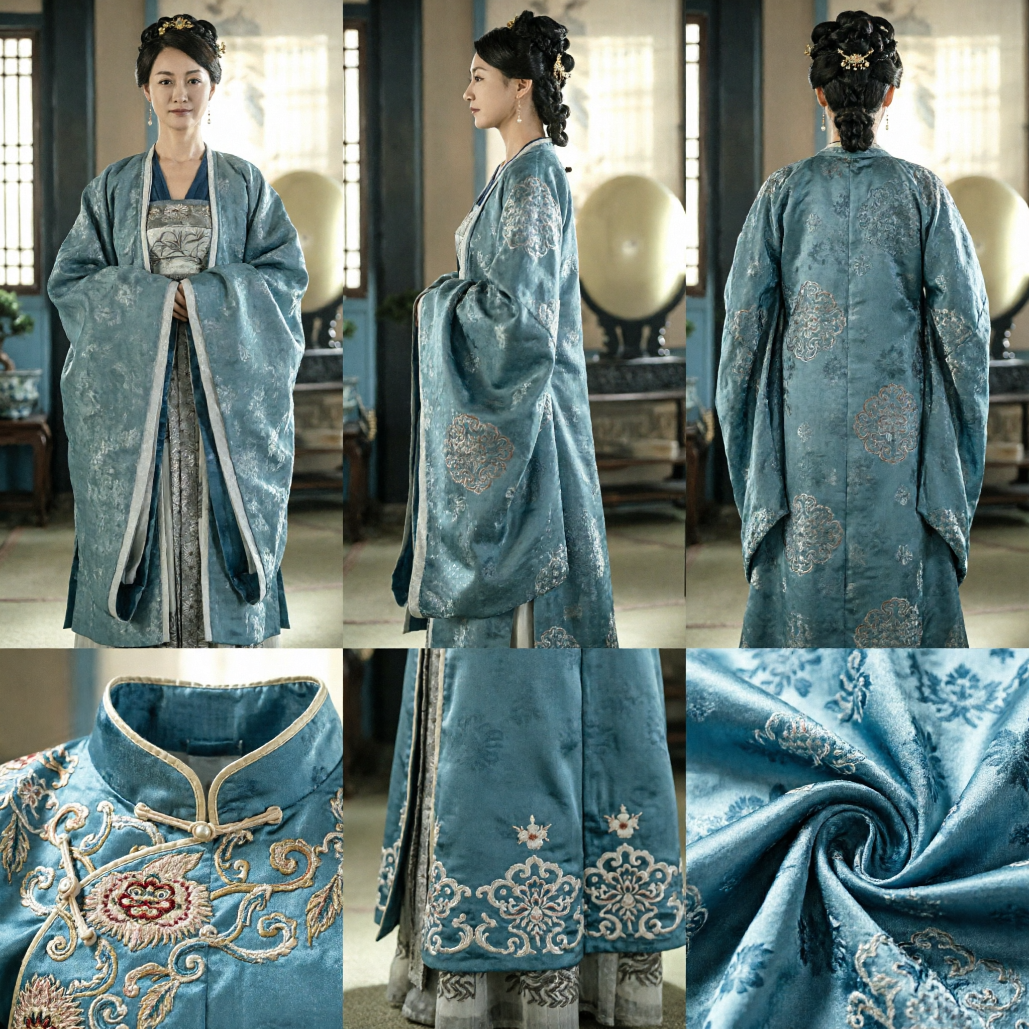 Elegant Ancient Chinese Lady Hanfu Costume Teal Robe Traditional Clothing for Women Period Drama Cosplay - Asian Costume