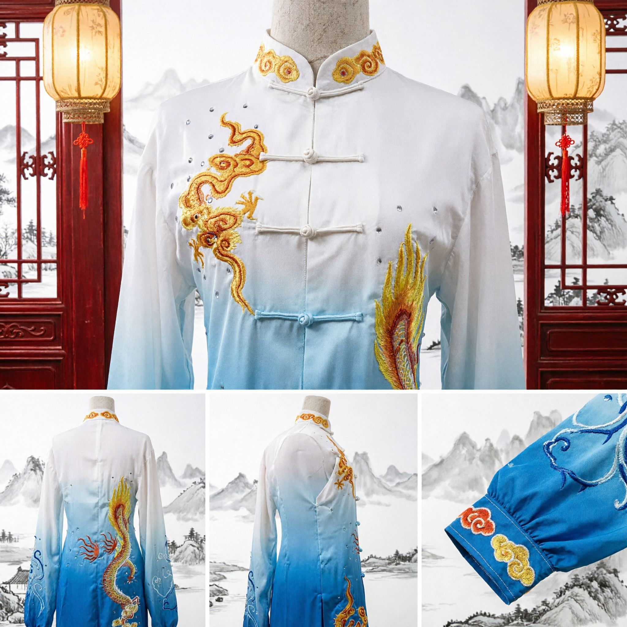 Men's Traditional Chinese Kung Fu Uniform Dragon Embroidery Tai Chi Suit Martial Arts Performance Costume - Asian Costume