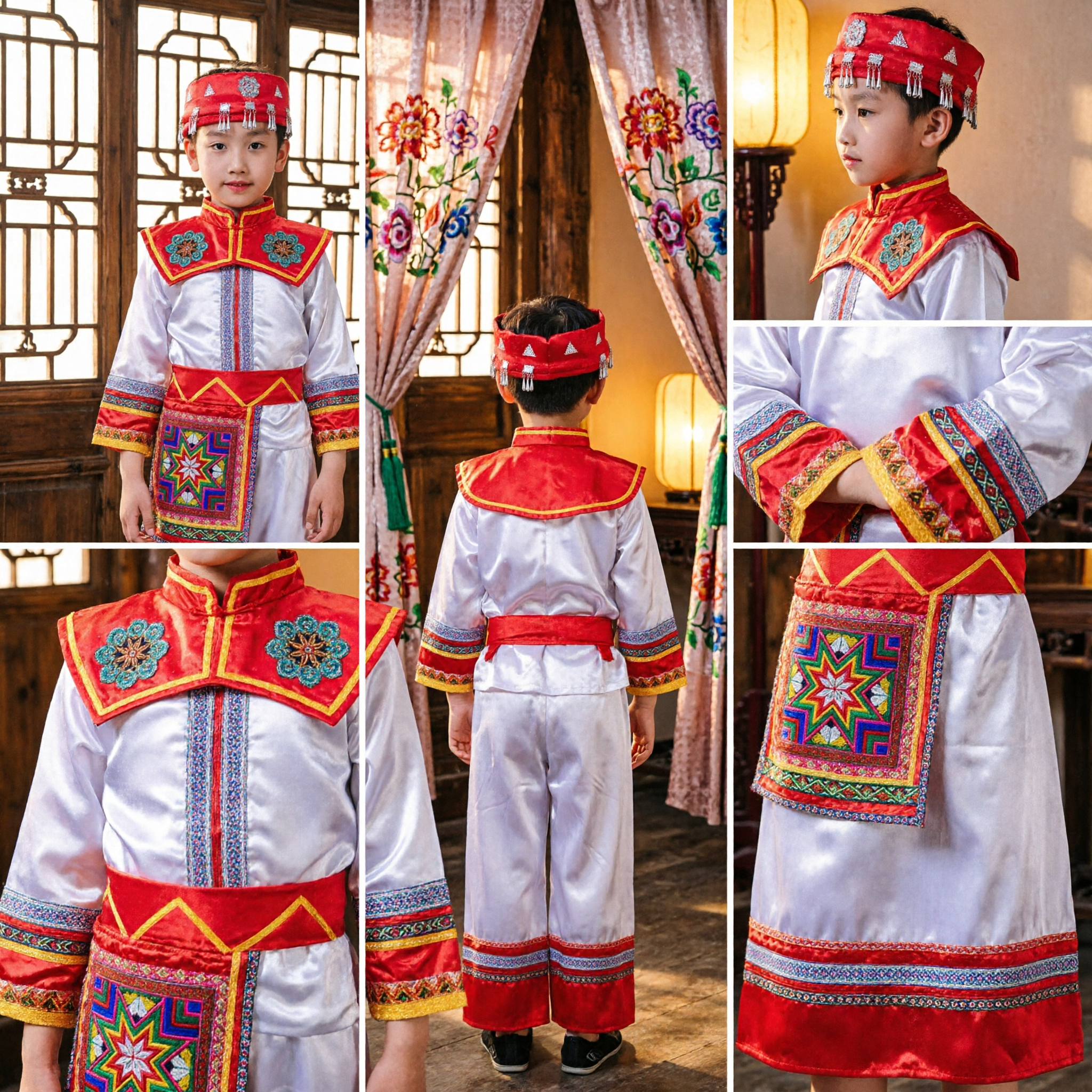 Traditional Chinese Ethnic Minority Folk Dance Costume for Boys Kids Stage Performance Outfit with Embroidery - Asian Costume