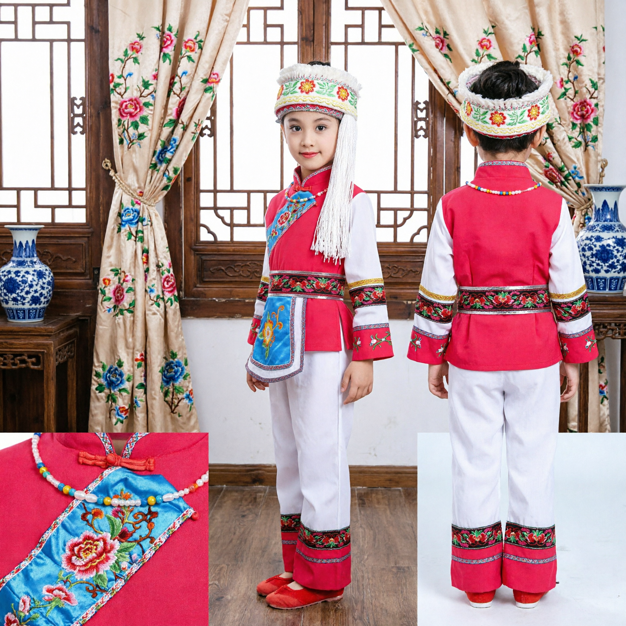 Traditional Chinese Hui Ethnic Dance Costume Kids Folk Performance Outfit Girls Festival Stage Wear - Asian Costume