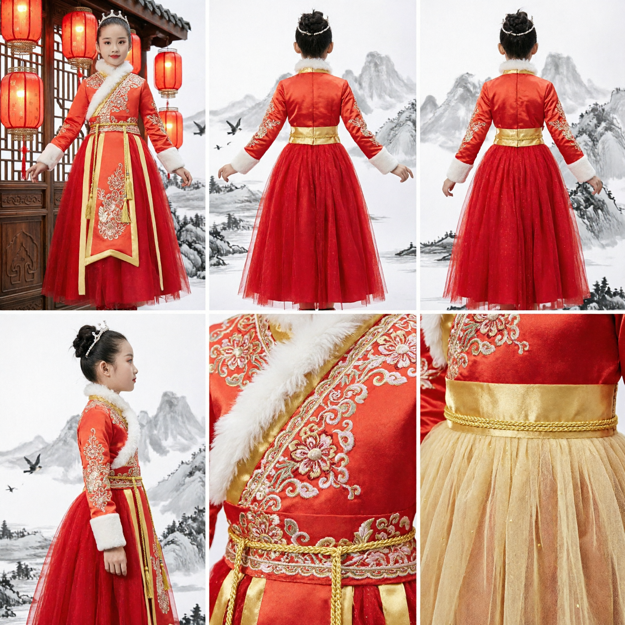 Traditional Chinese Red Hanfu Dress for Kids Girls Ancient Princess Costume for New Year Stage Performance - Asian Costume