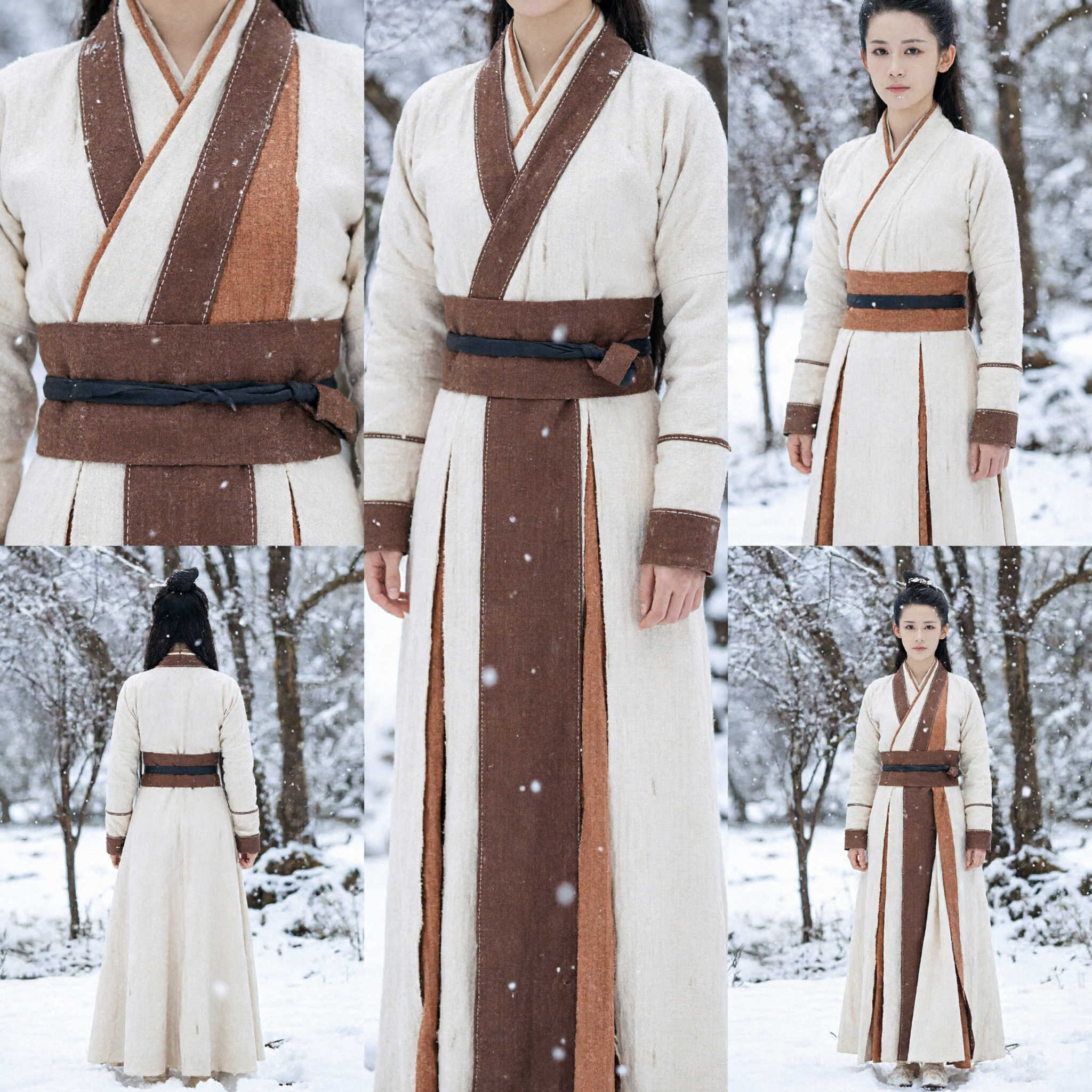 Chinese Traditional Hanfu Ancient Costume Women Wuxia Swordswoman Dress Cream Brown Winter Photography Outfit - Asian Costume