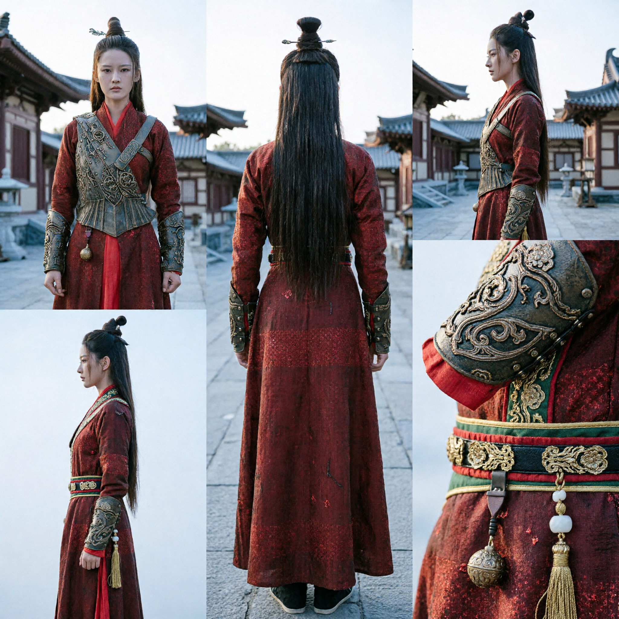 Traditional Chinese Ancient Female Warrior Costume Hanfu Robe with Embroidered Armor Vest for Cosplay - Asian Costume