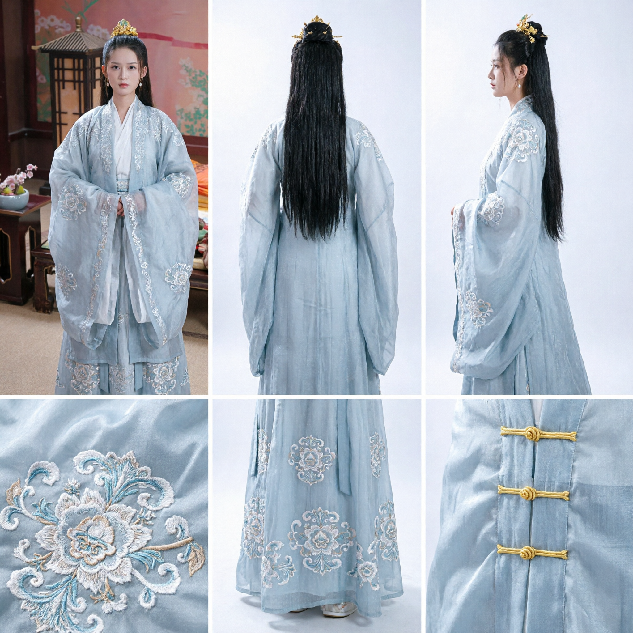 Light Blue Embroidered Ancient Chinese Princess Hanfu Costume Traditional Dress for Women Period Drama Cosplay - Asian Costume