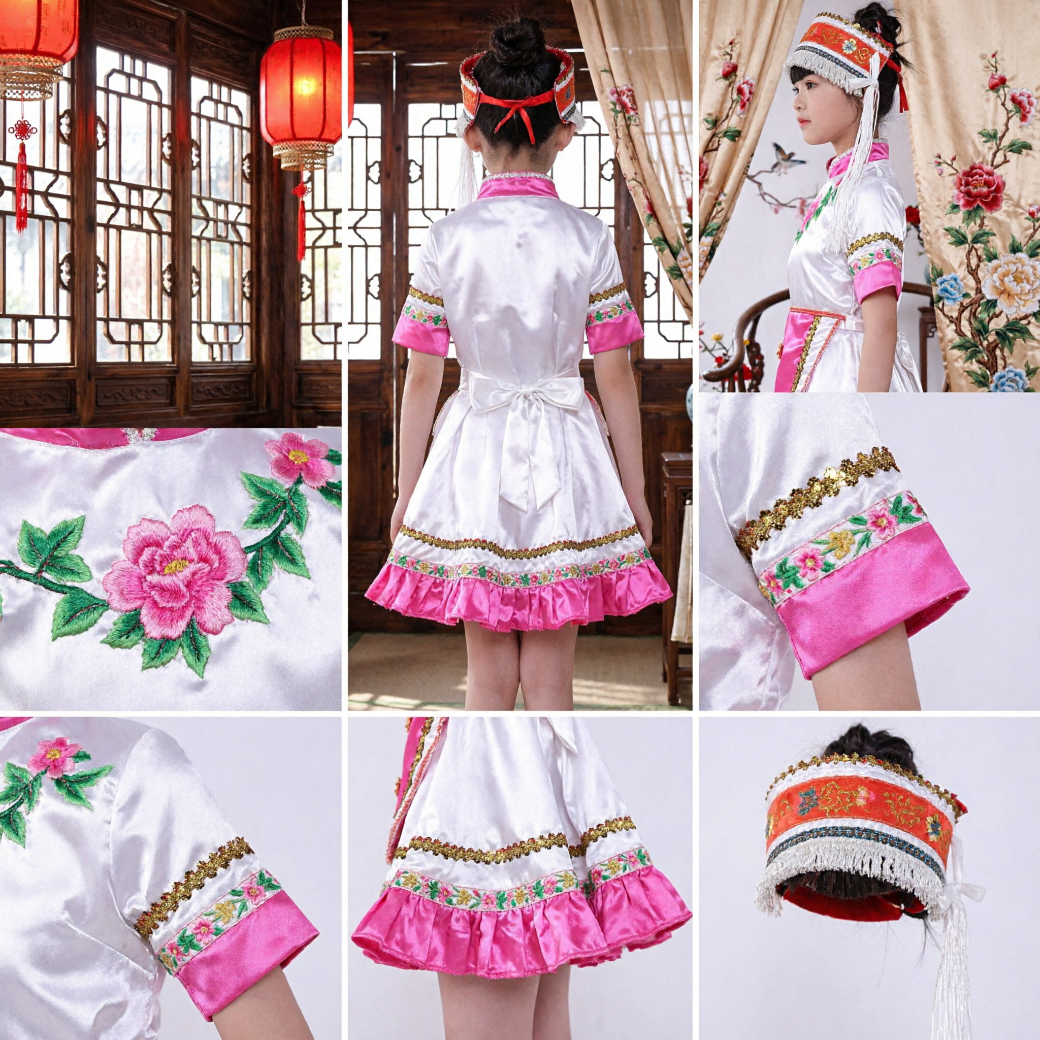 Traditional Chinese Folk Dance Costume for Girls Kids Ethnic Minority Stage Performance Dress Outfit - Asian Costume