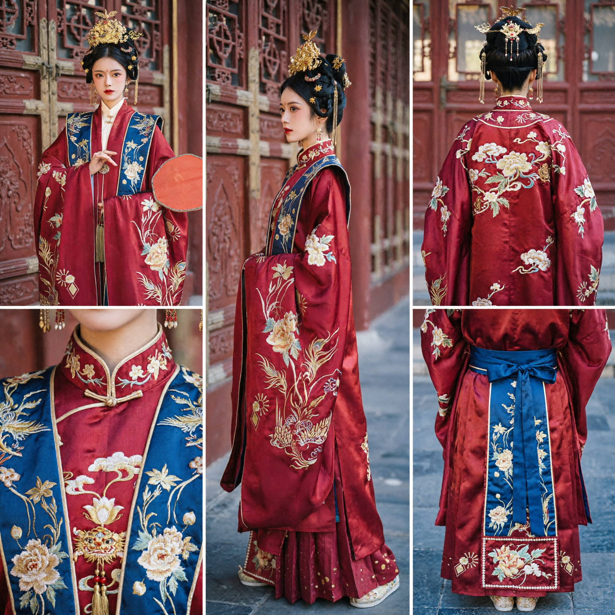 Traditional Chinese Hanfu Red Embroidered Robe Ming Dynasty Style Ancient Costume for Women Wedding Photography - Asian Costume