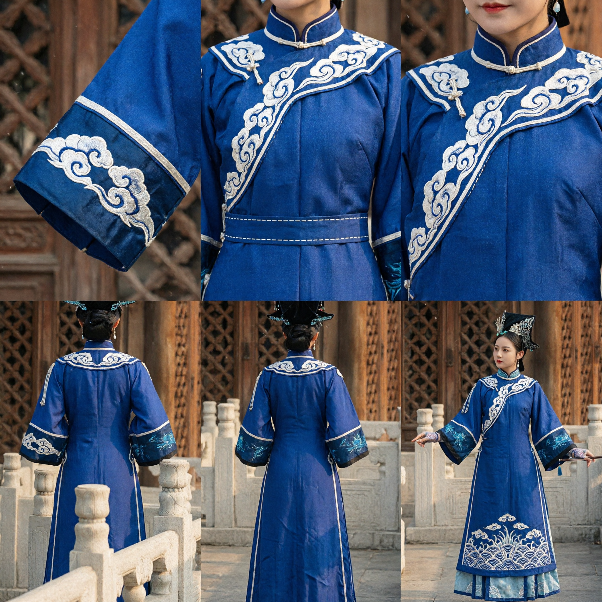 Royal Blue Traditional Chinese Qing Dynasty Manchu Costume Ancient Palace Lady Dress for Women - Asian Costume