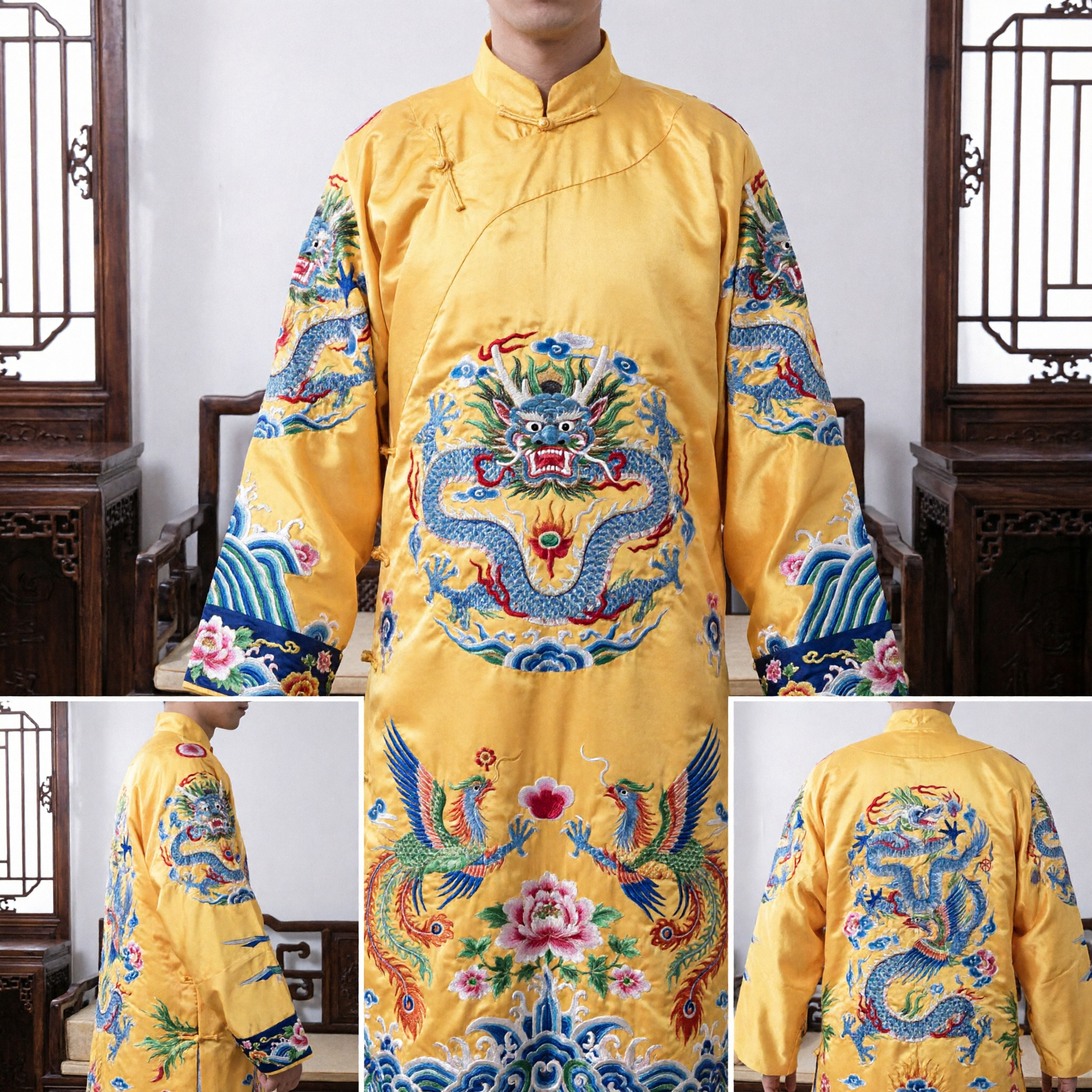 Traditional Chinese Yellow Dragon Robe Ancient Emperor Costume Imperial Hanfu for Men Performance Cosplay - Asian Costume