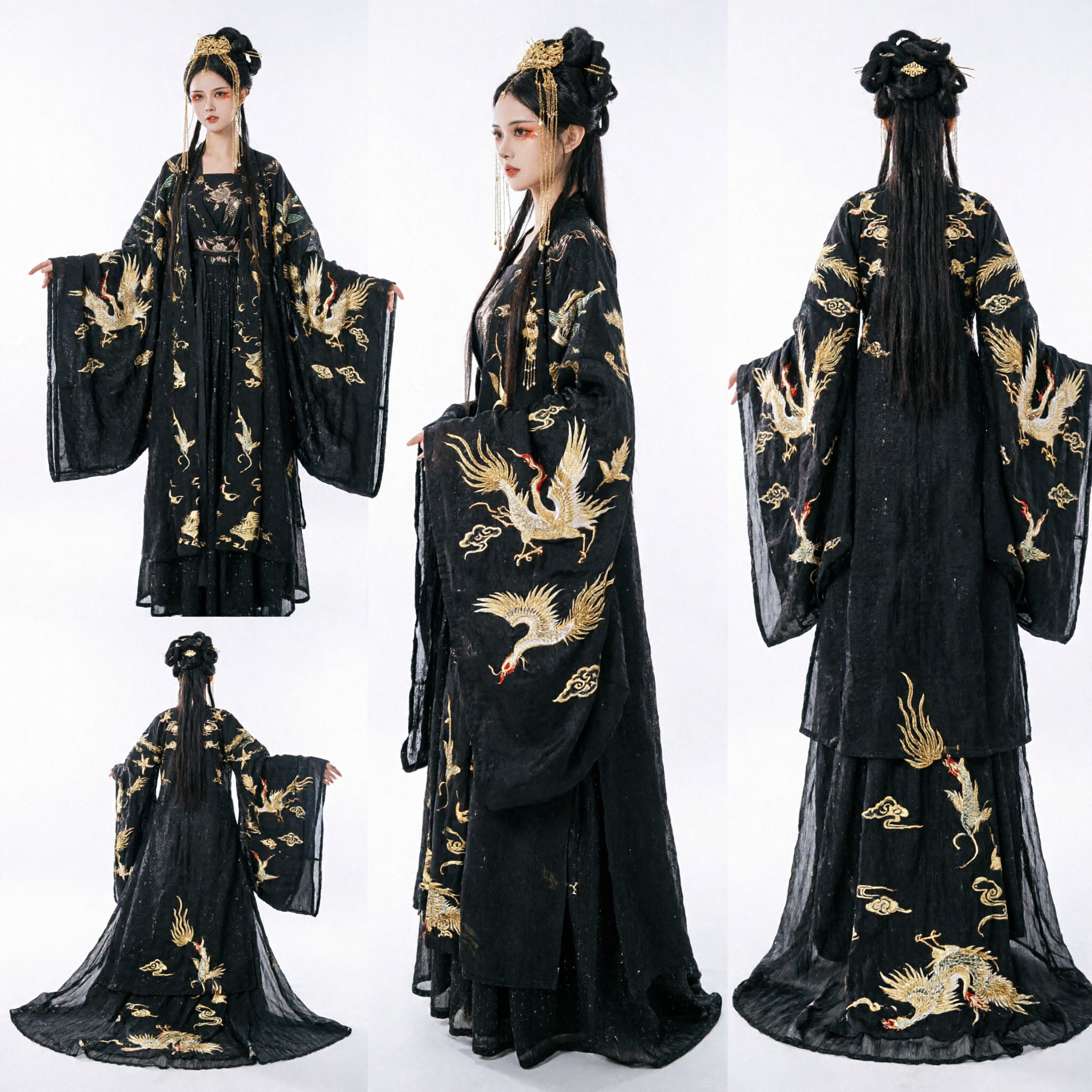 Traditional Chinese Black Hanfu Tang Dynasty Palace Costume Gold Embroidery Ancient Princess Dress for Women - Asian Costume