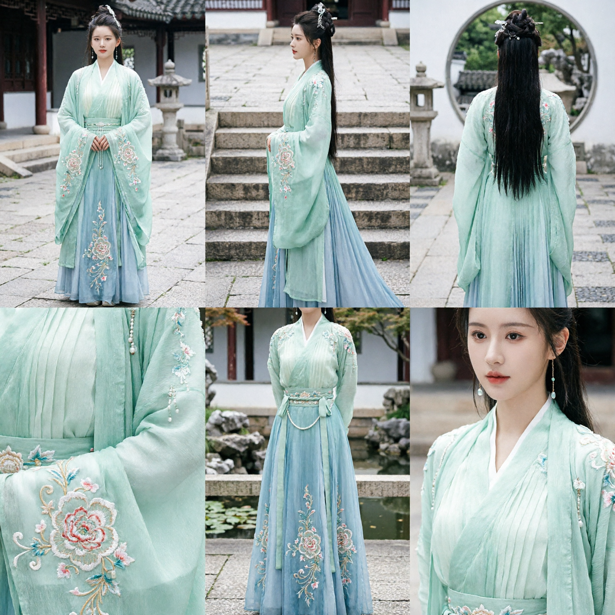 Chinese Traditional Hanfu Ancient Costume Green Gradient Fairy Dress for Women Period Drama - Asian Costume