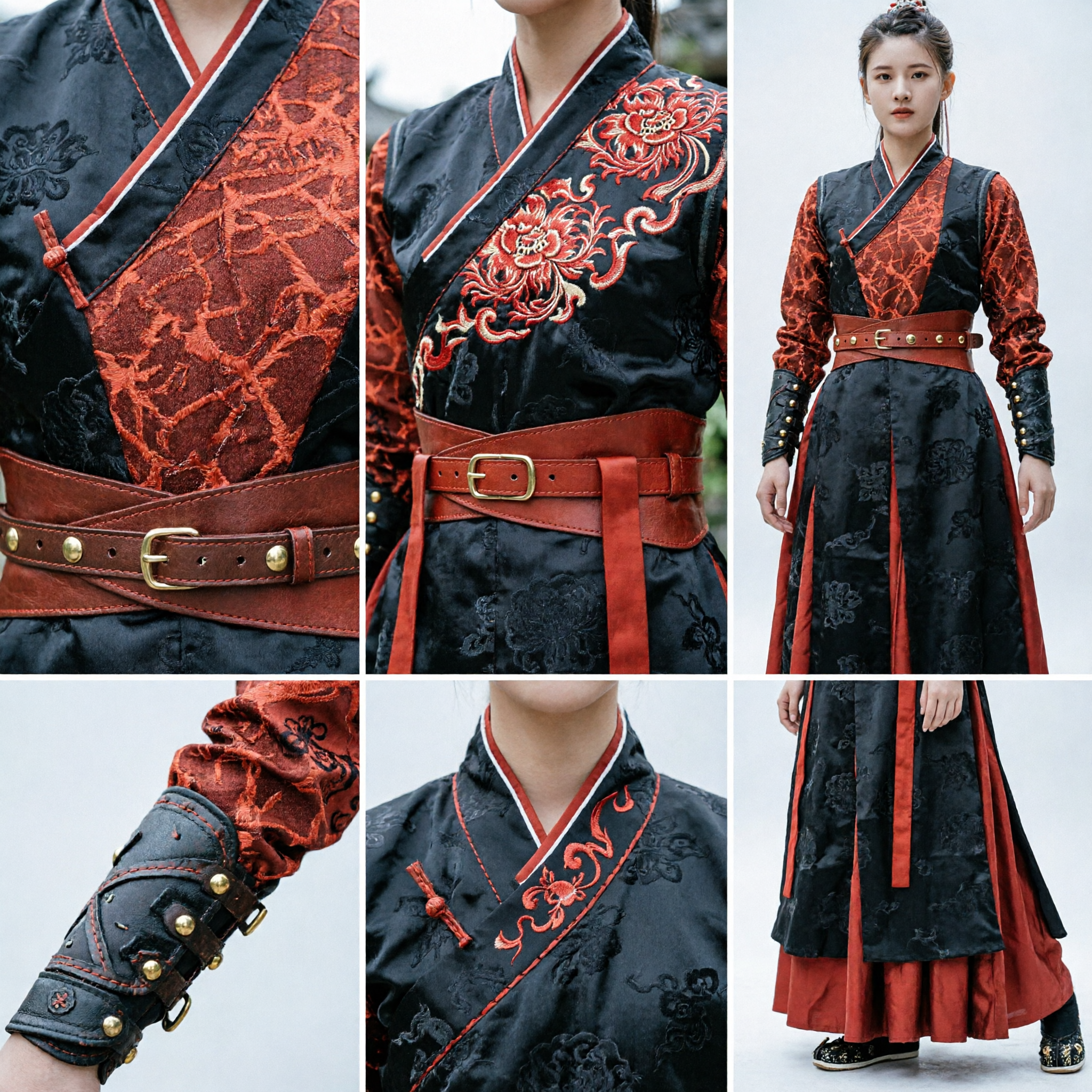 Traditional Chinese Wuxia Swordswoman Costume Red and Black Ancient Warrior Hanfu Dress for Women Cosplay - Asian Costume