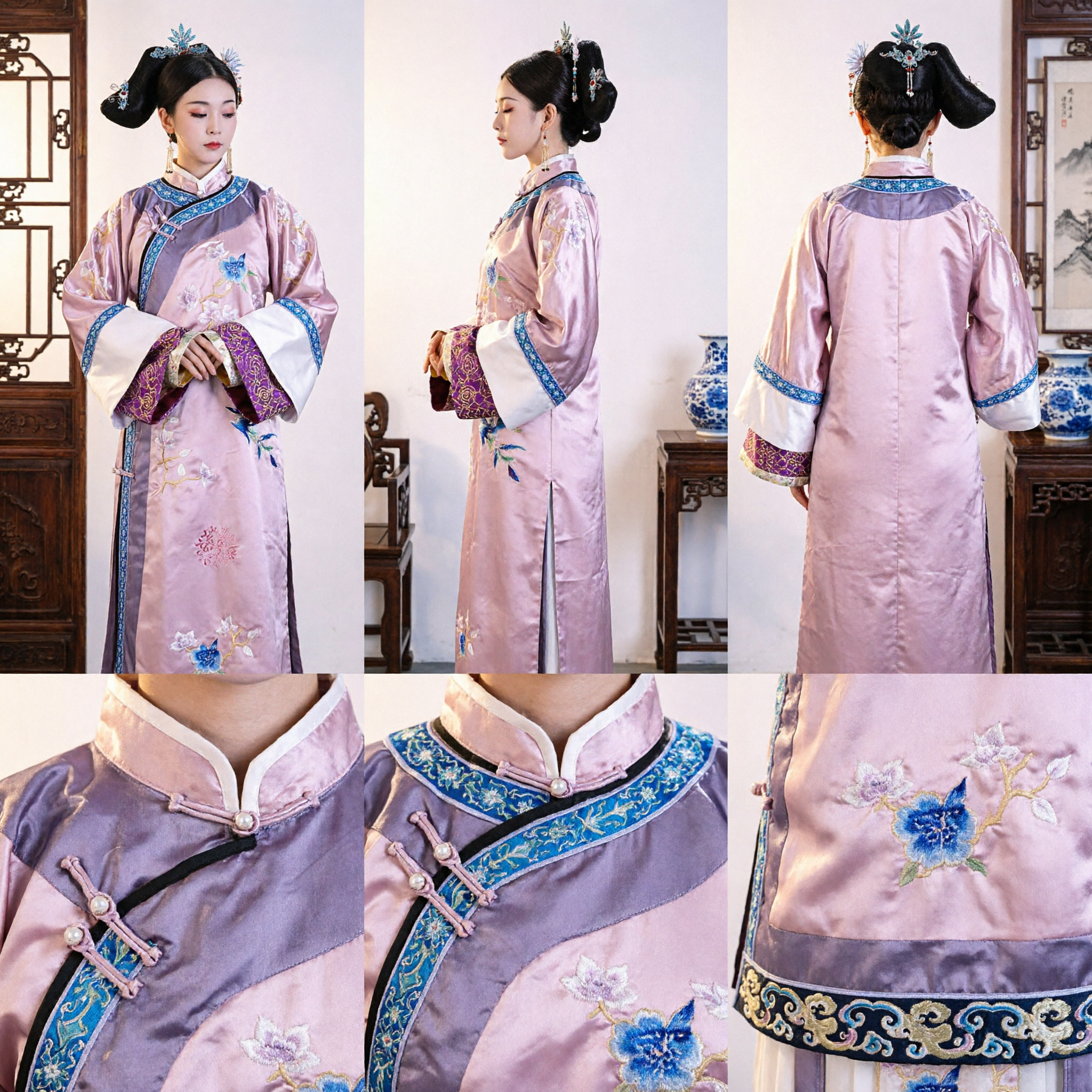 Traditional Chinese Qing Dynasty Palace Lady Costume Pink Embroidered Robe Ancient Cosplay Performance Dress for Women - Asian Costume