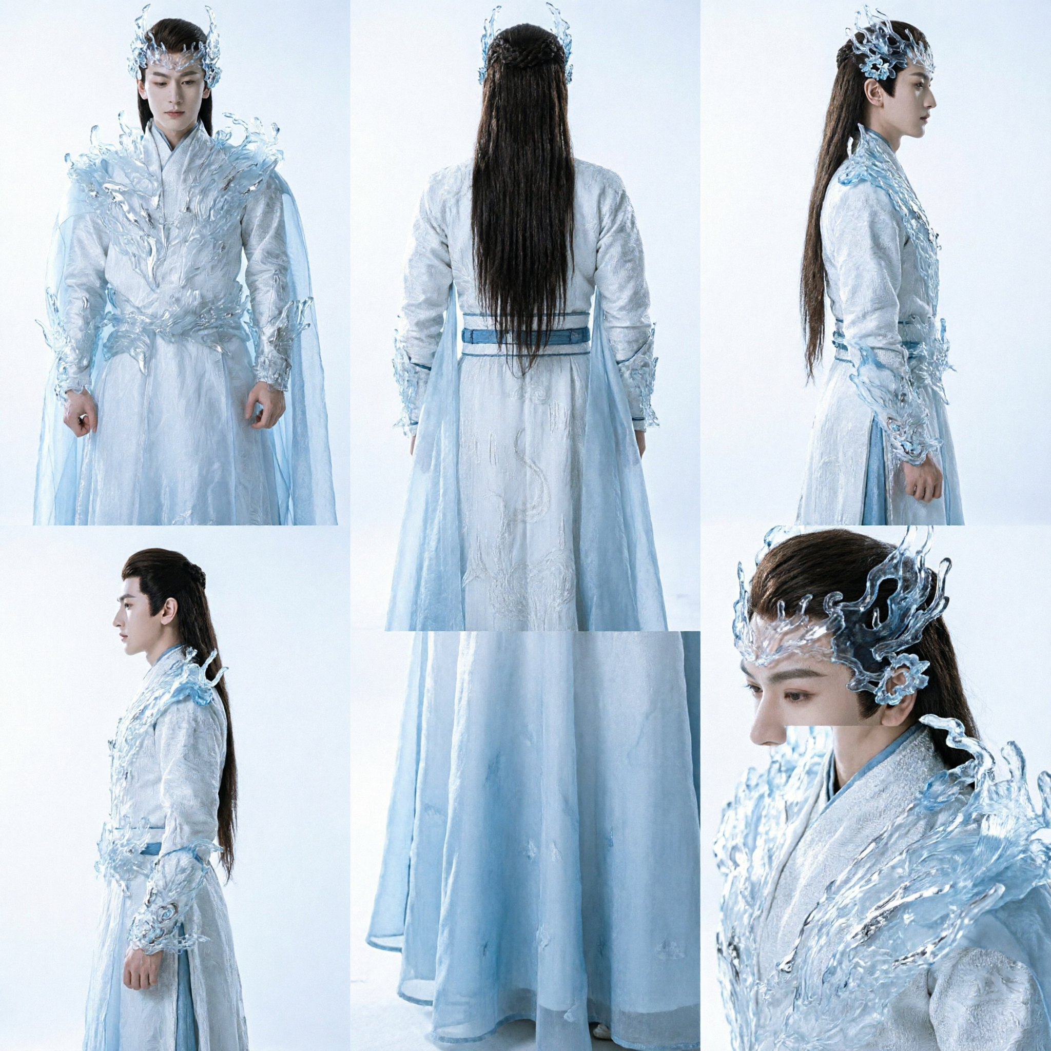Men's Ancient Chinese Ice Dragon God Hanfu Costume Xianxia Fantasy Cosplay Outfit for Stage Performance - Asian Costume