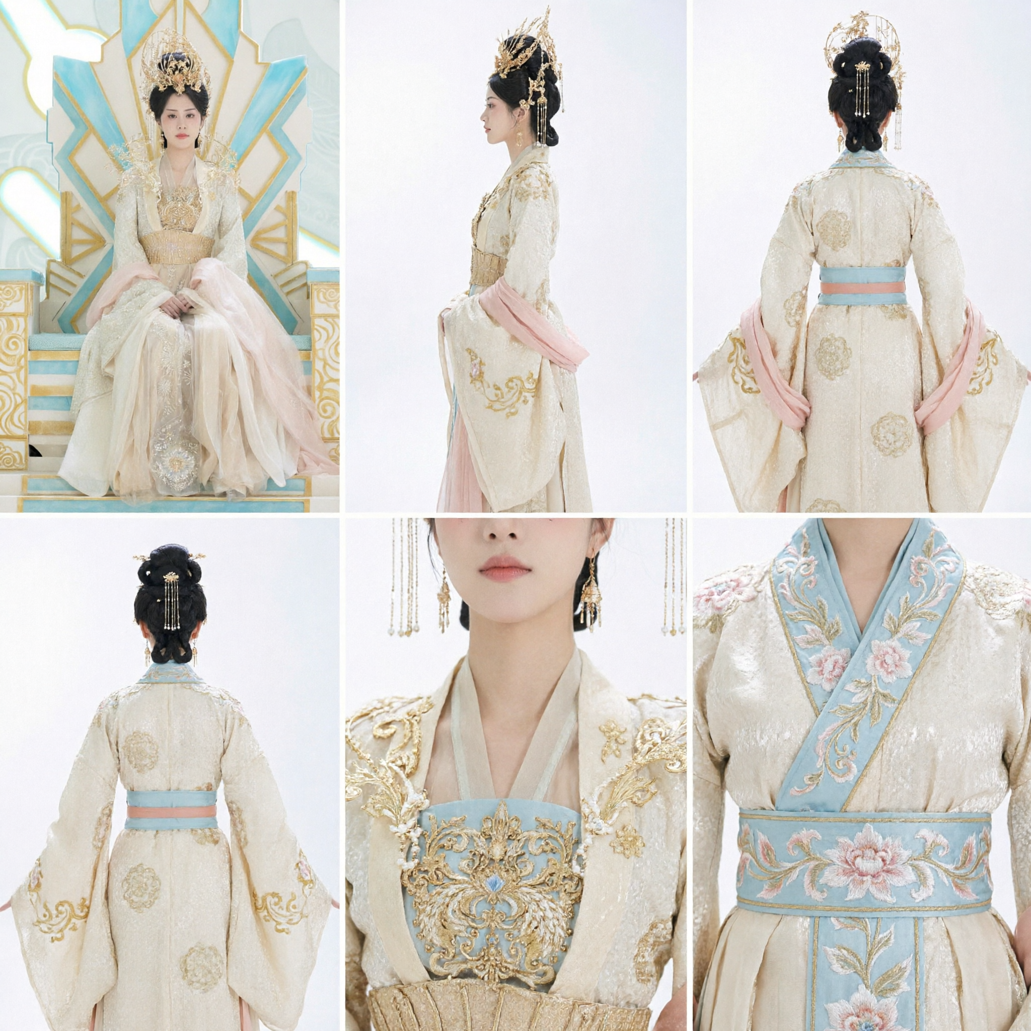 Exquisite Ancient Chinese Palace Empress Hanfu Costume White Gold Embroidery Fairy Dress for Women Cosplay - Asian Costume